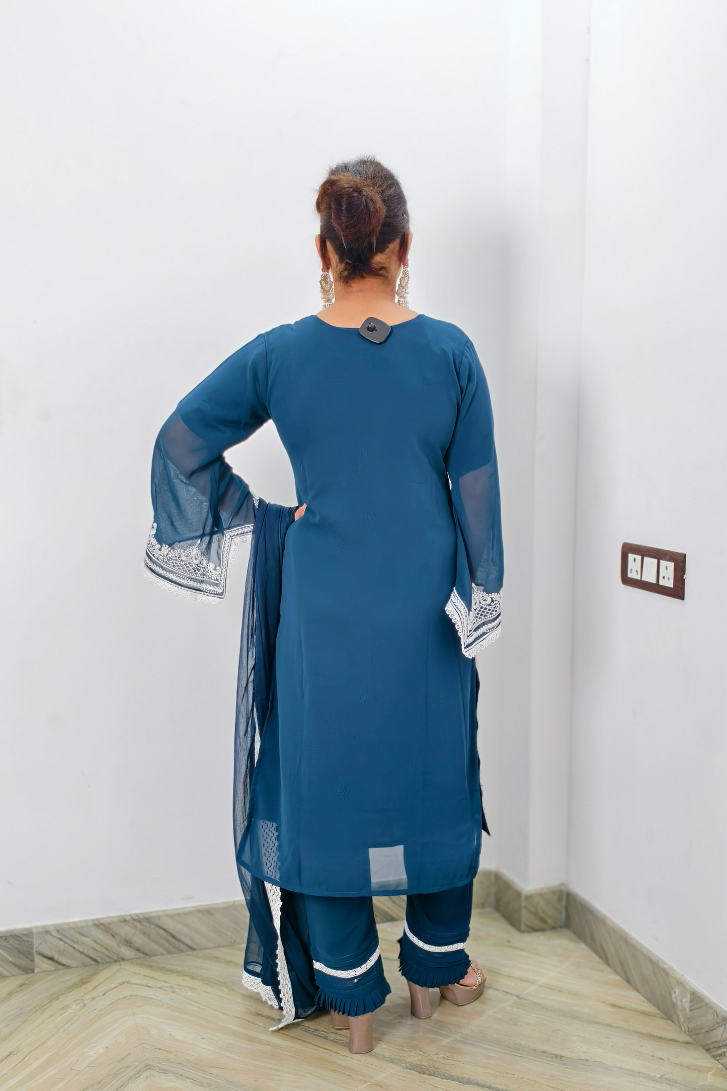 Straight lace Embroidered Crochet Work Pakistani Suit