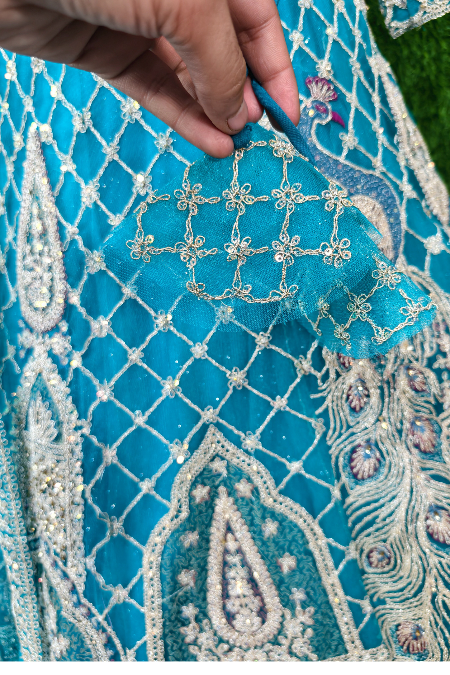 Beautiful Hand Embroidered Lehenga Choli on Silk Net.