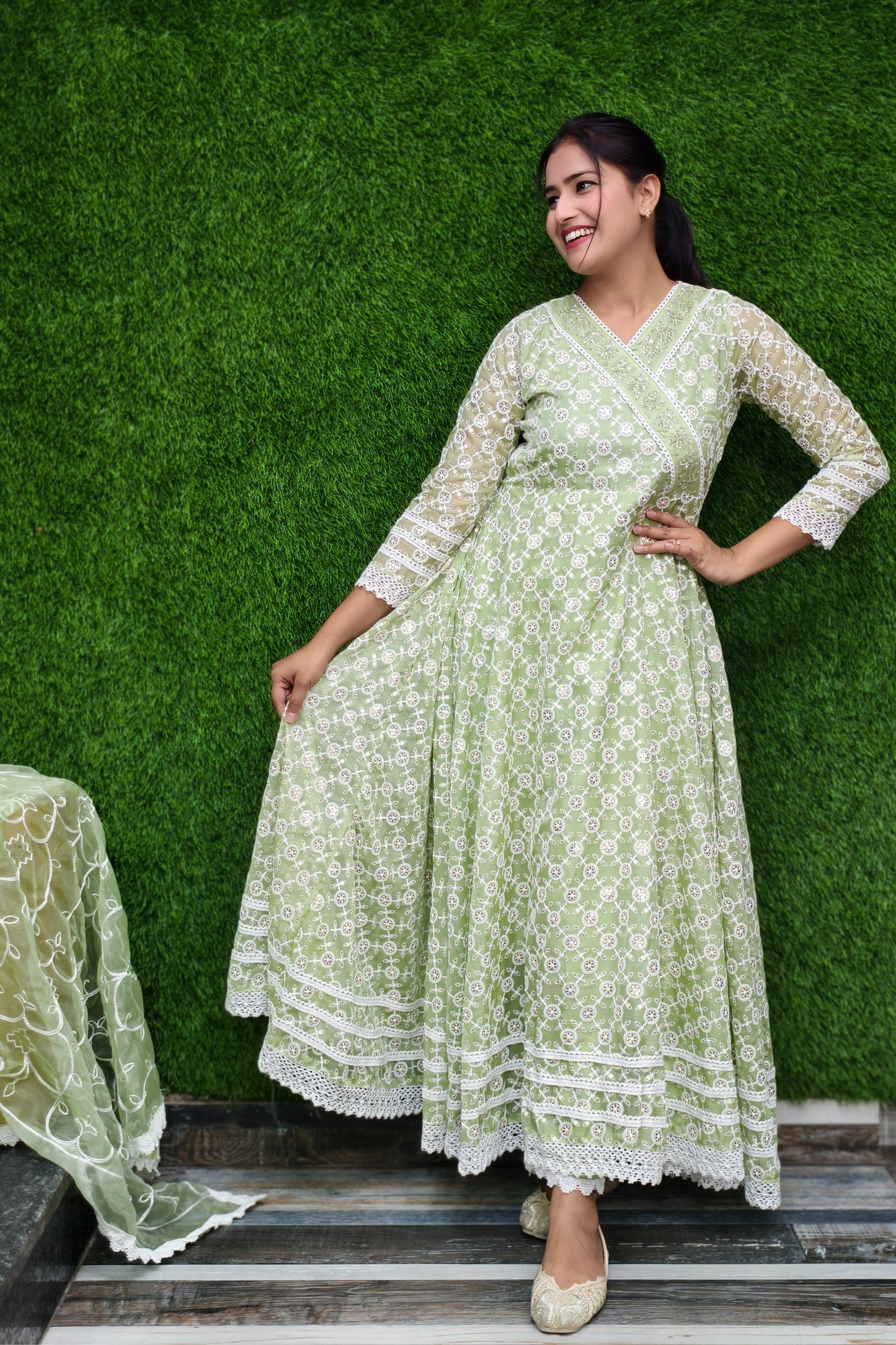Full voluminous Yet Casual Anarkali kurta set in thread work