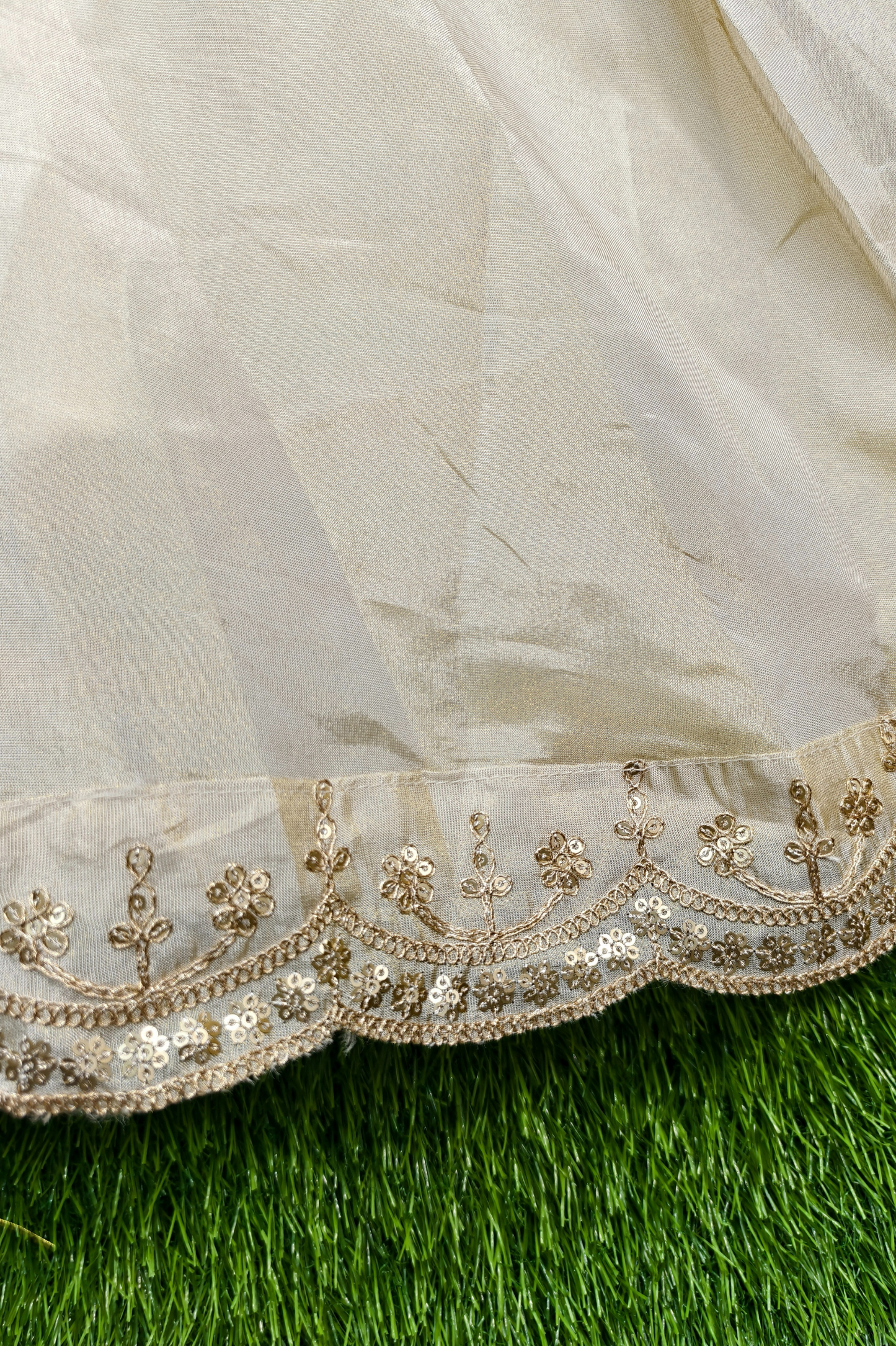 V Neck Embroidered Tissue Silk Kurta with Pants and Dupatta