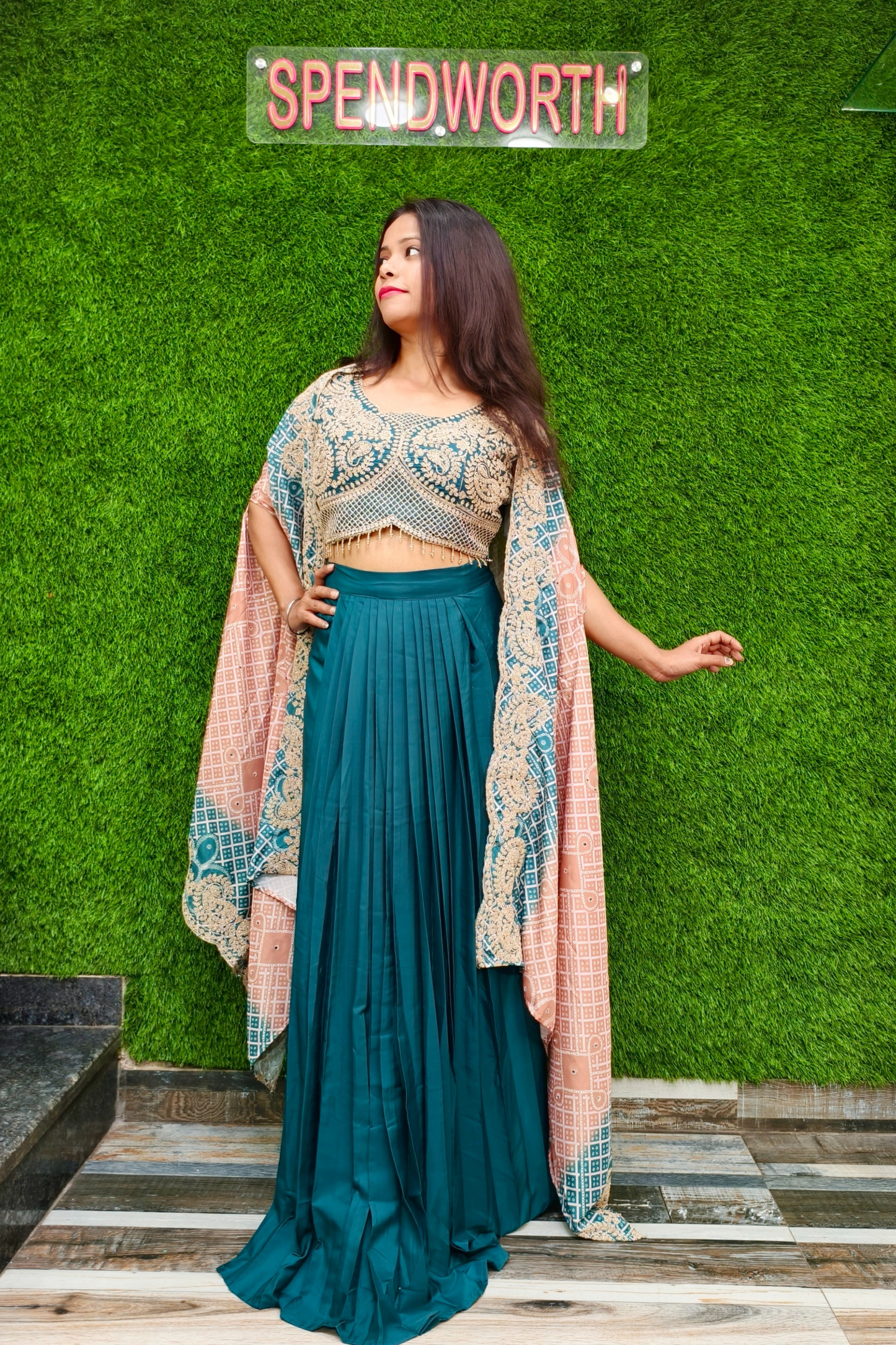 Indo Western dress with shrug in tie die shade