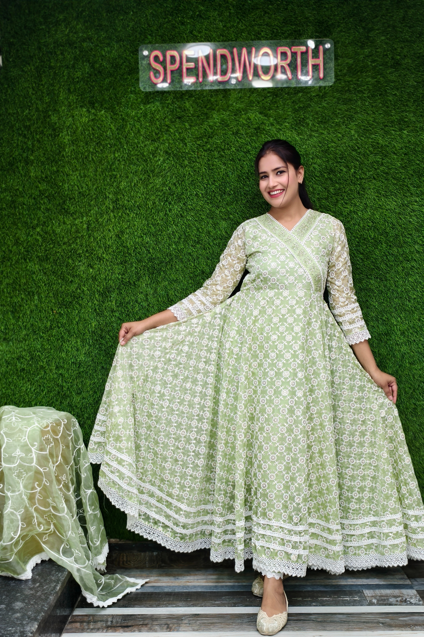 Full voluminous Yet Casual Anarkali kurta set in thread work