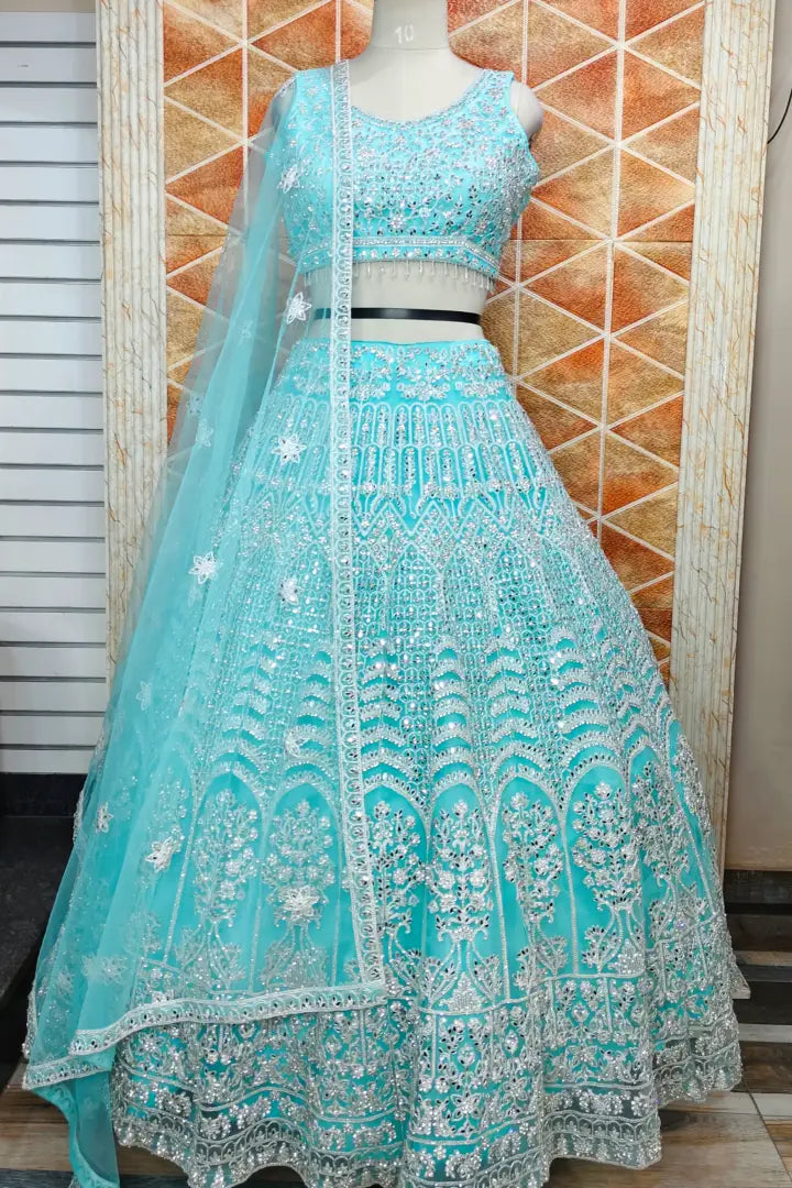 Heavy Embroidered Lehenga Choli In Sky Blue