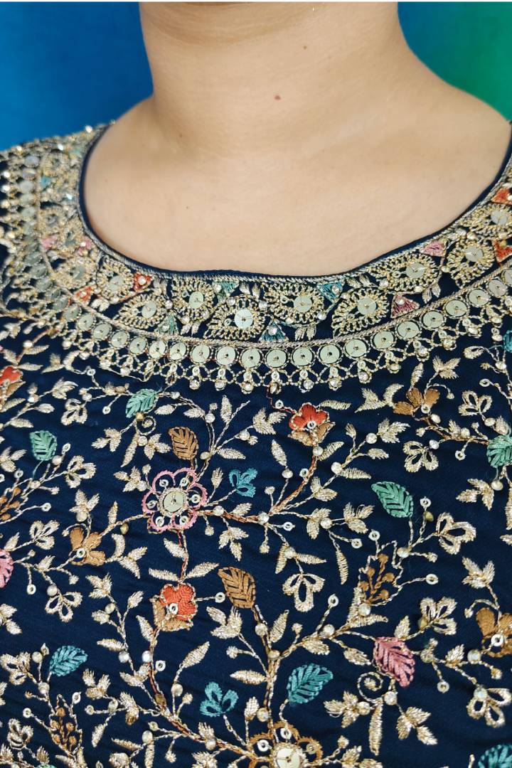 Chinon Silk Anarkali Dress With Heavy Duppatta In Peacock Blue