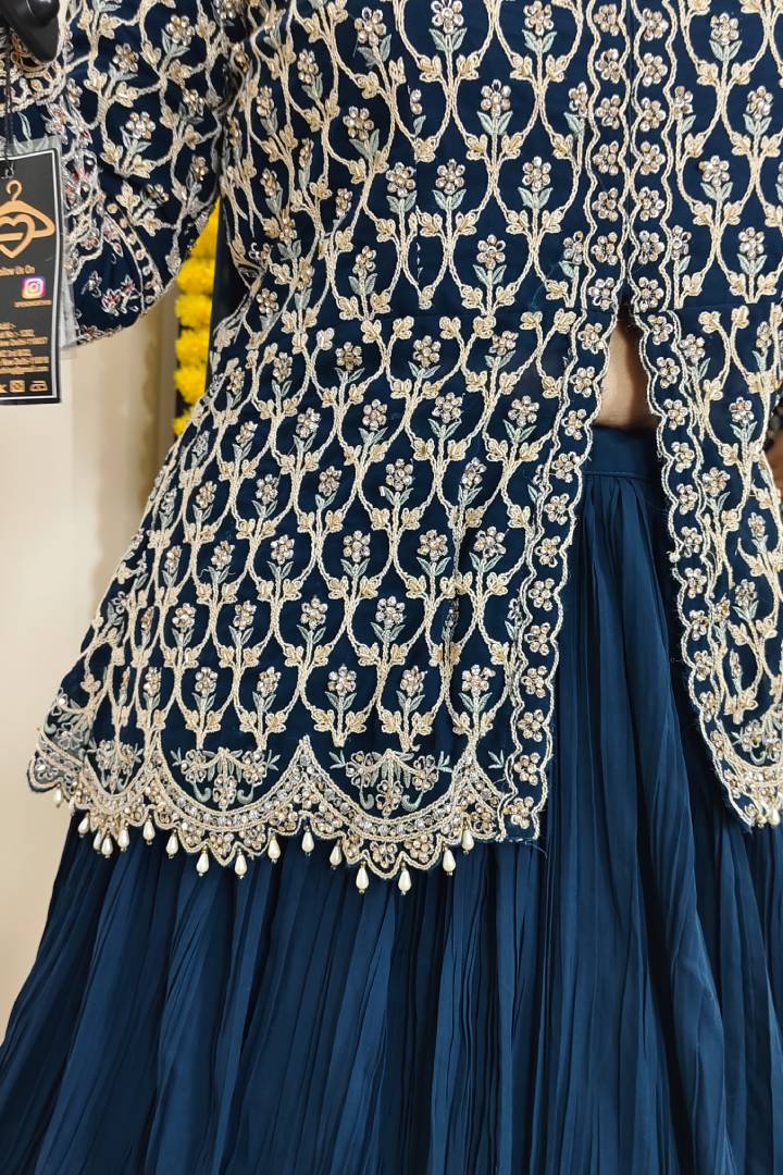 Full Sleeves Peplum top Dress With Skirt In Blue