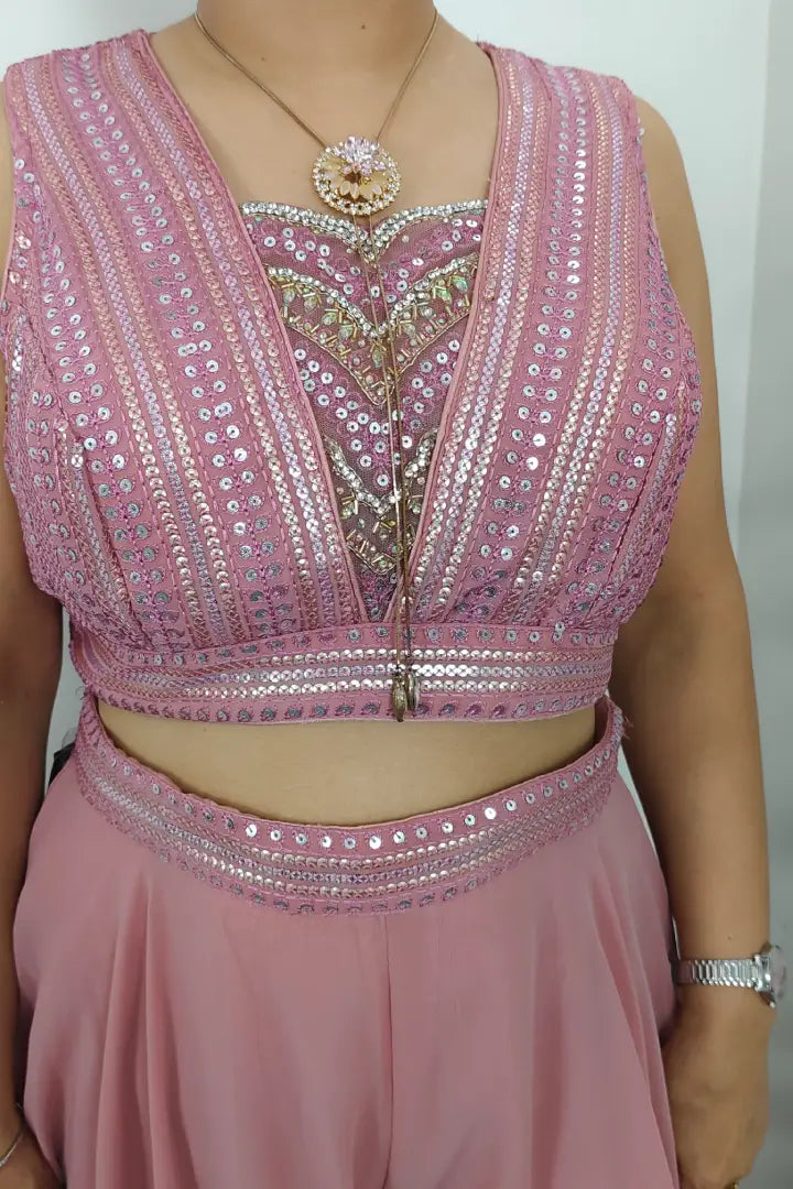 Crop Top Sharara Set With Cape sleeves Design in Mauve