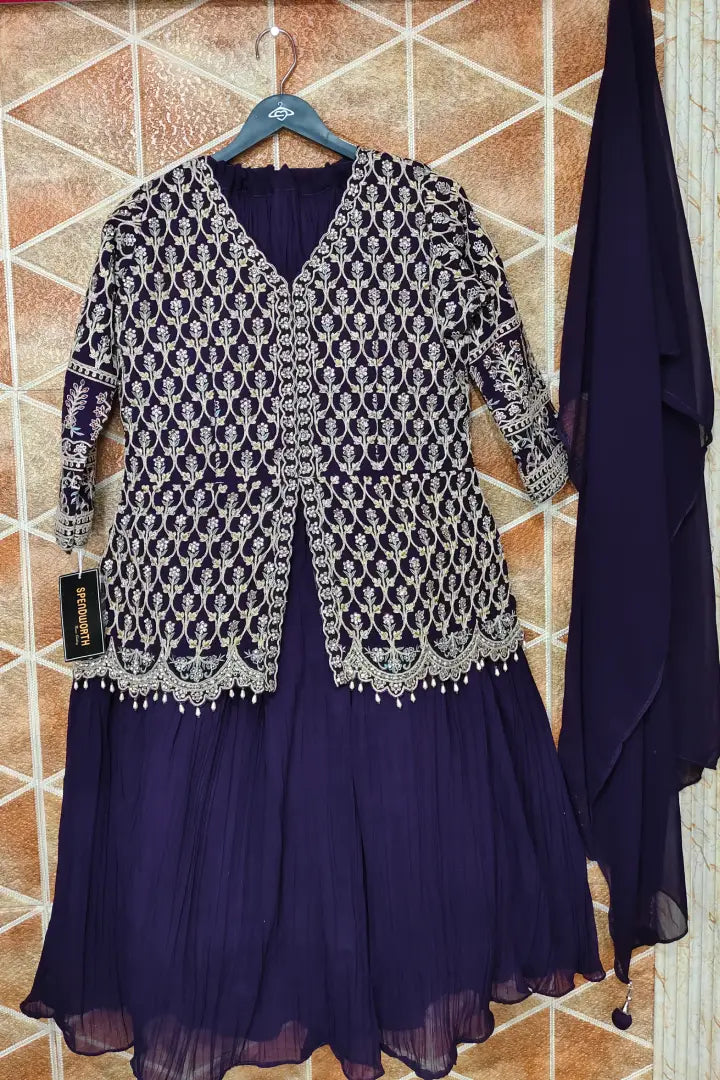 Full Sleeves Peplum top Dress With Skirt In Blue
