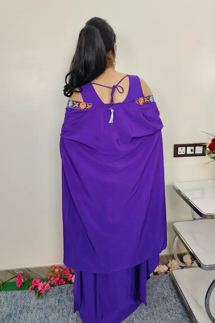 Partywear Indo Western Dress With Shrug With Multi Embroidered Crop Top