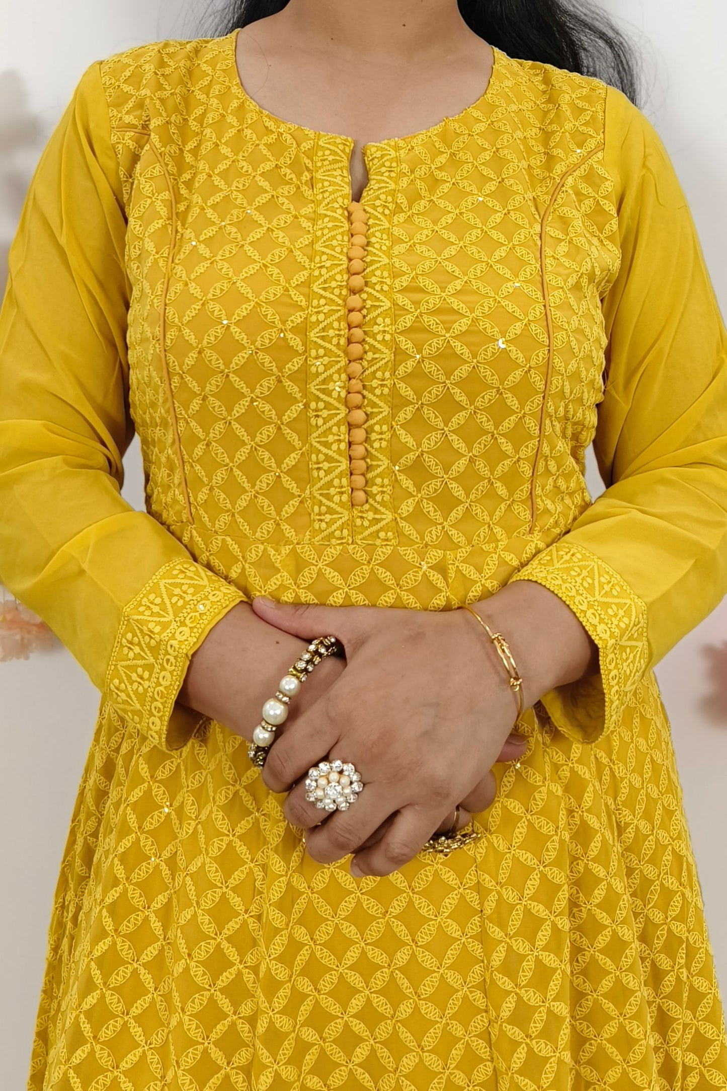ThreadWork Anarkali SUit Set With Duppatta In Mustard