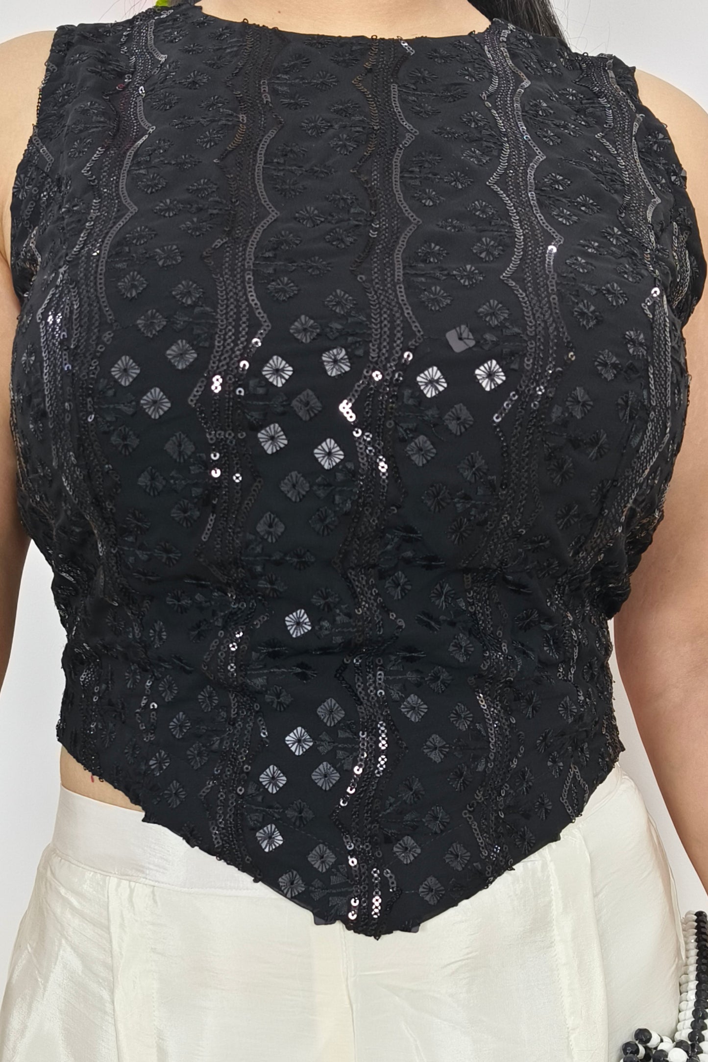 Crop Top Sharara With kaftaan Shrug In Black White Contrast