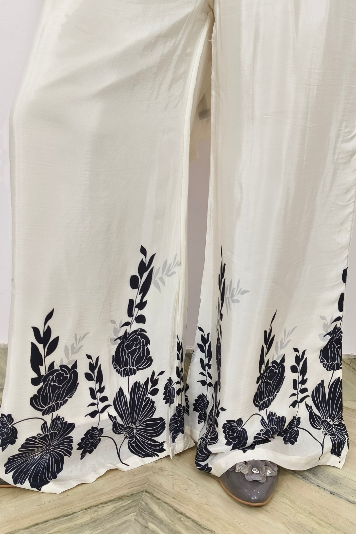 Crop Top Sharara With kaftaan Shrug In Black White Contrast