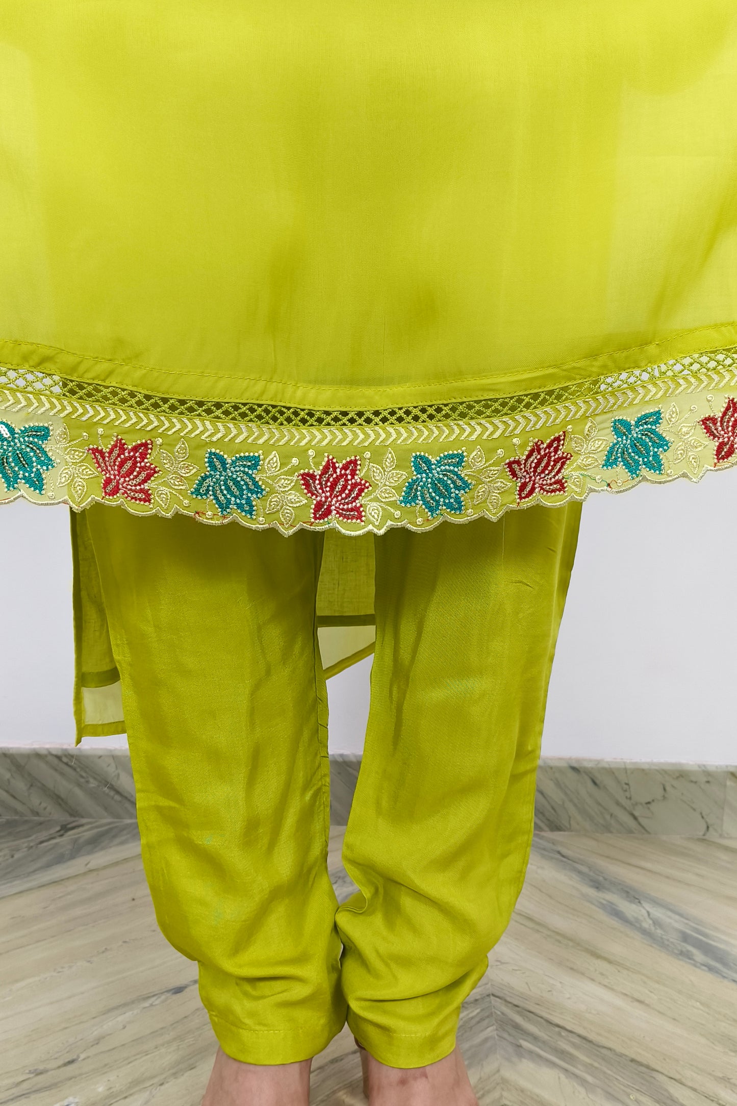 Pakistani Organza Multi Thread Work Embroidered Staright Suit With Cut Work Embroidered Duppatta in Neon Parrot