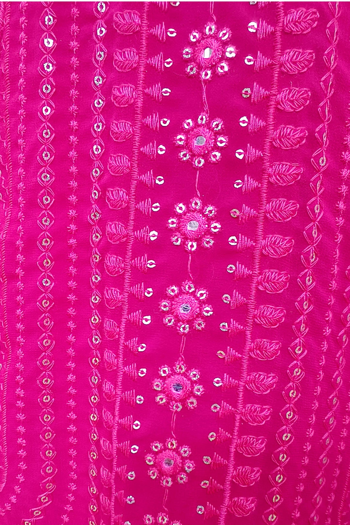 ThreadWork Front Slit Anarkali Suit With Plazo and Duppatta In Hot Pink