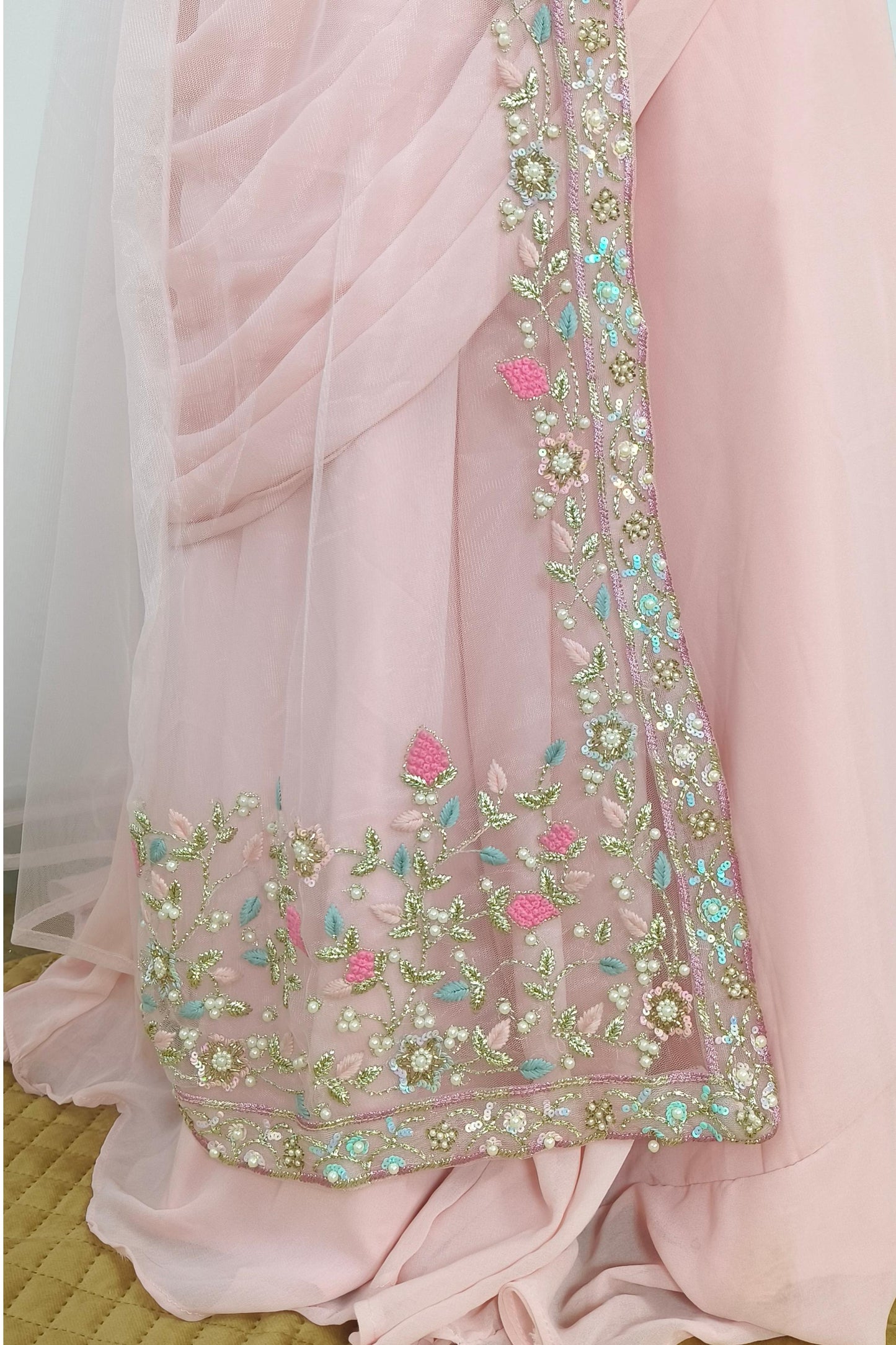 Indo western Drape Dress With Embroidered Overshrug in Lotus pink