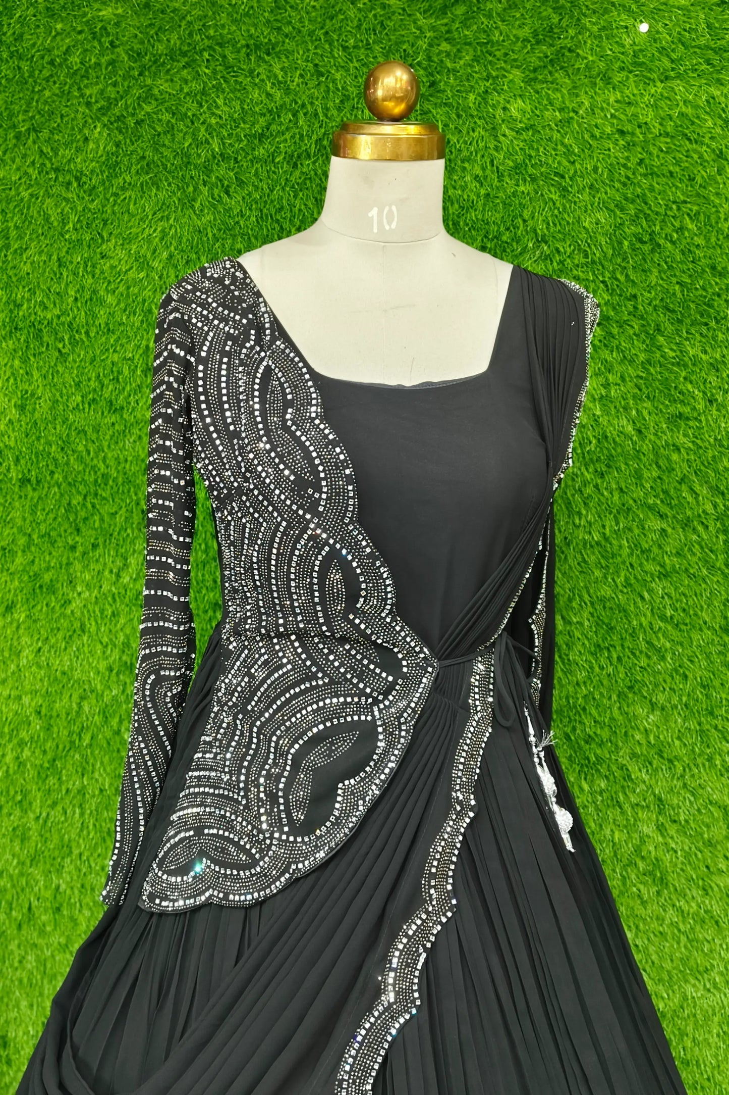 Designer One Piece Cocktail Drape Dress With Cape Style Designing in Black