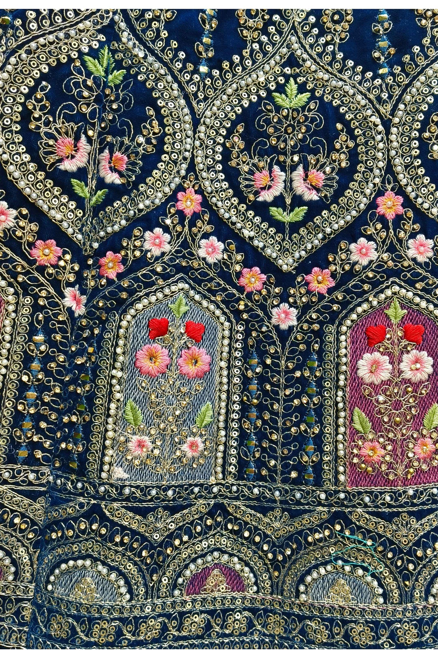 Hand Work Embroidered C cut Choli Heavy lehenga on Velvet With Contrast Duppatta in Blue