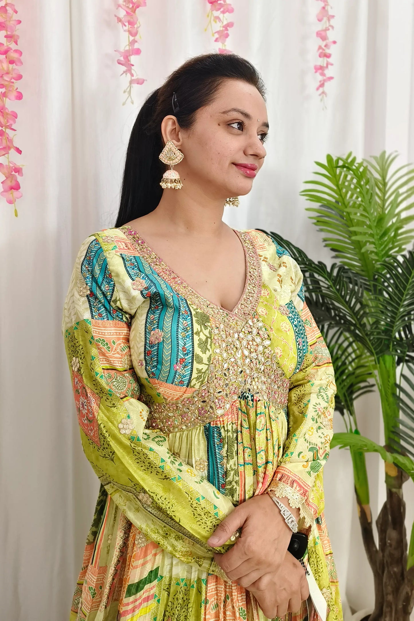 Chinnon Silk Printed Hand Work Anarkali Dress