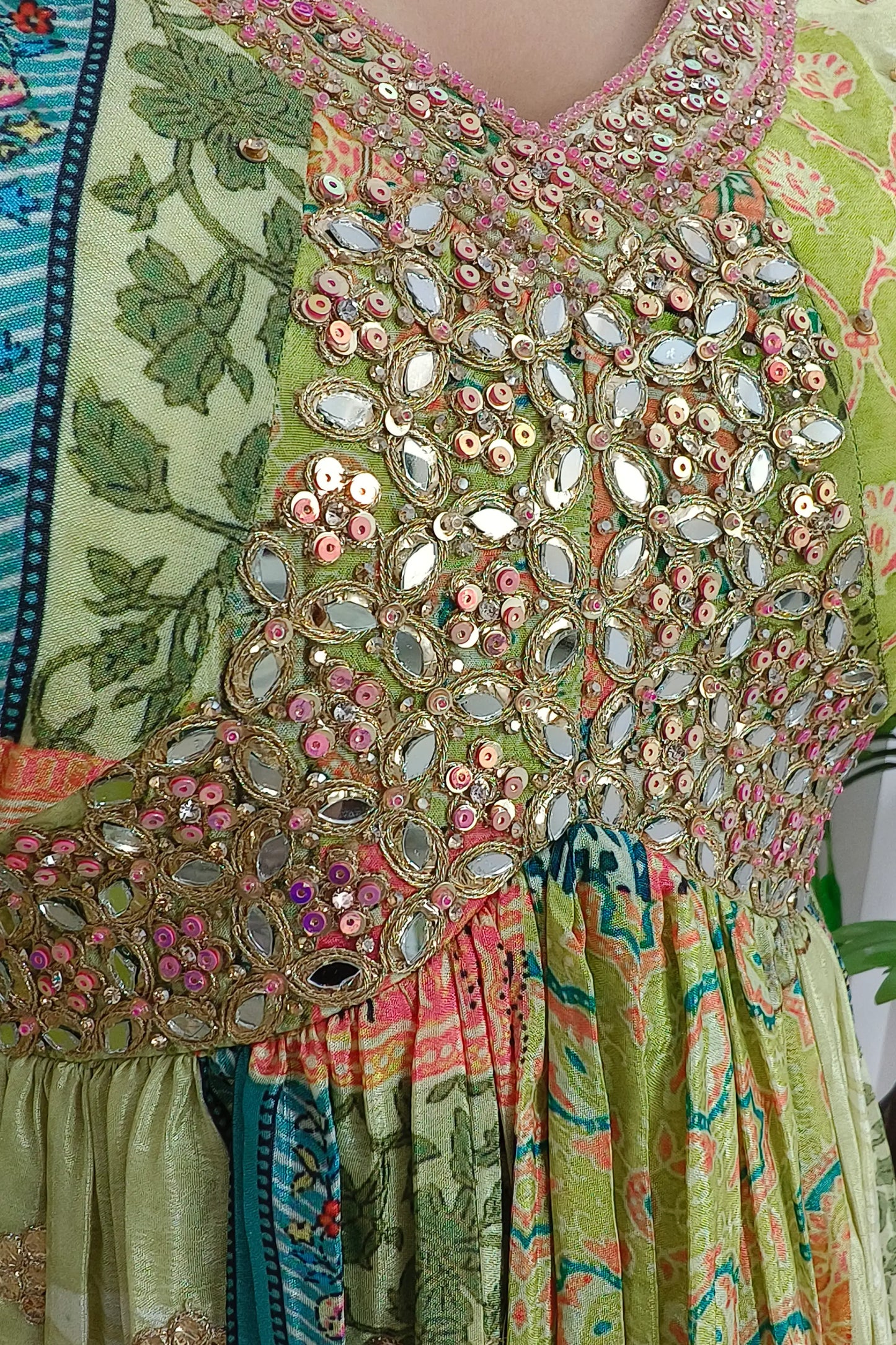 Chinnon Silk Printed Hand Work Anarkali Dress
