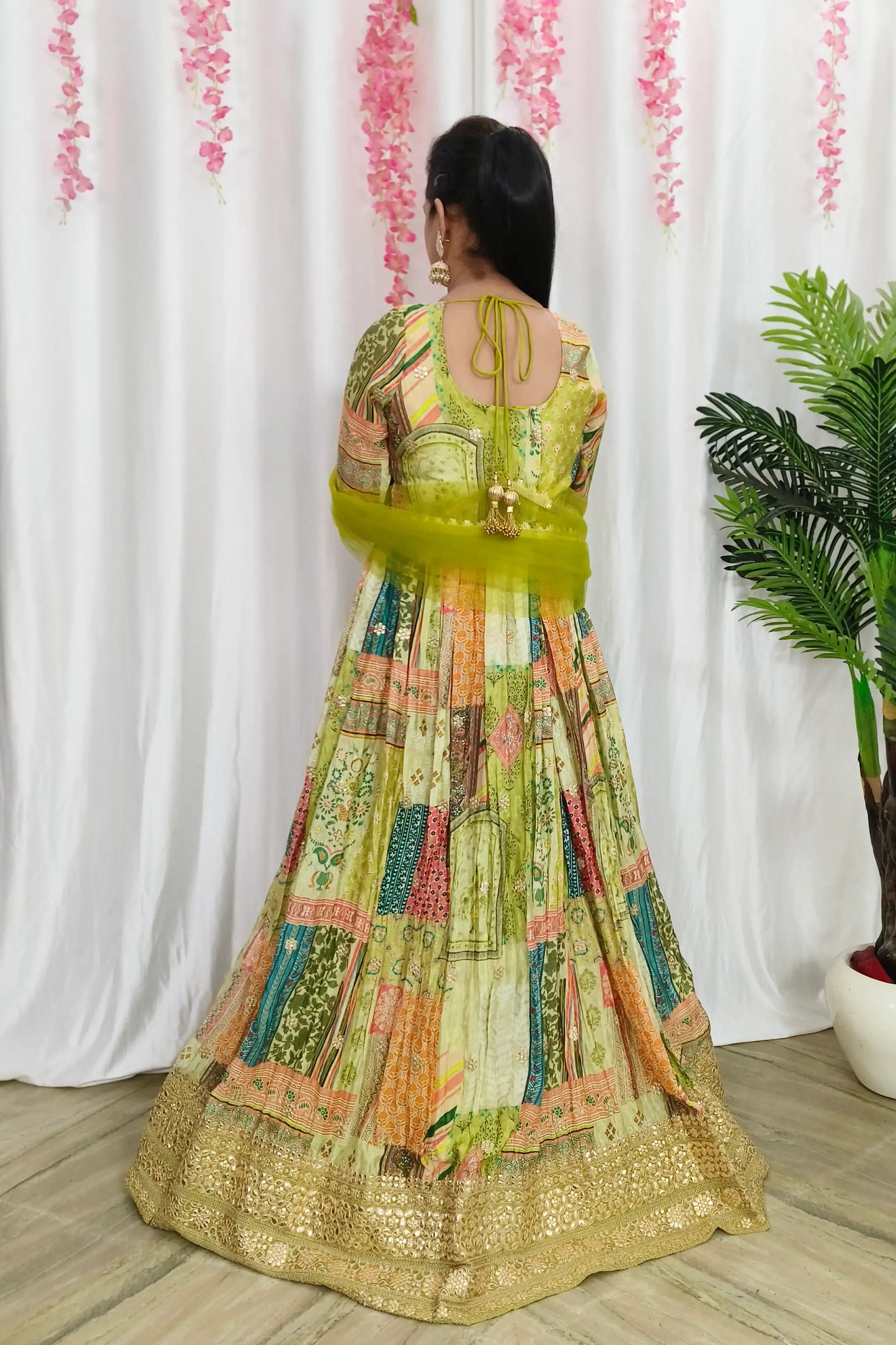 Chinnon Silk Printed Hand Work Anarkali Dress