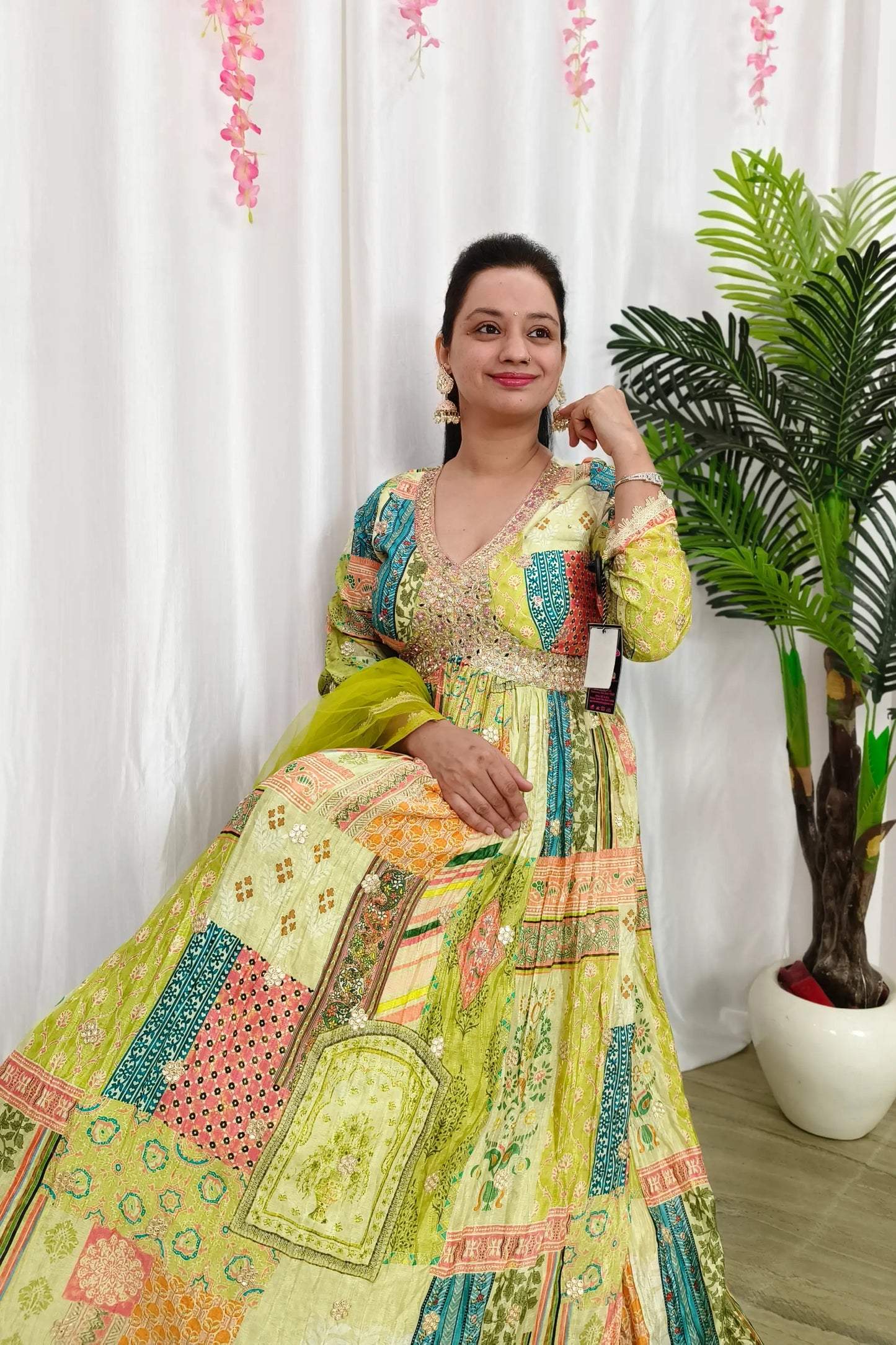 Chinnon Silk Printed Hand Work Anarkali Dress