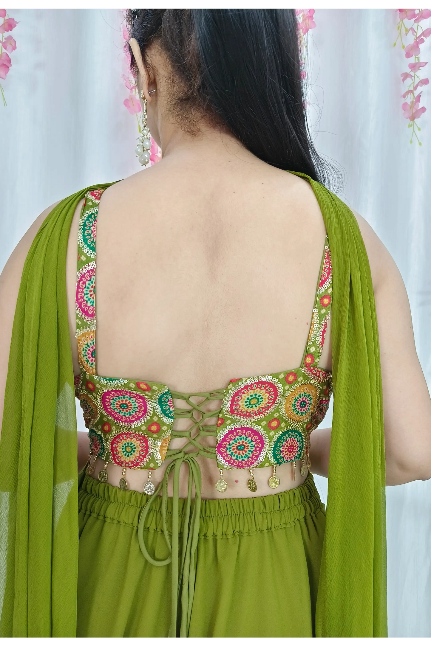 Designer Crop Top With Sharara Partywear Dress For Mehendi Occasion