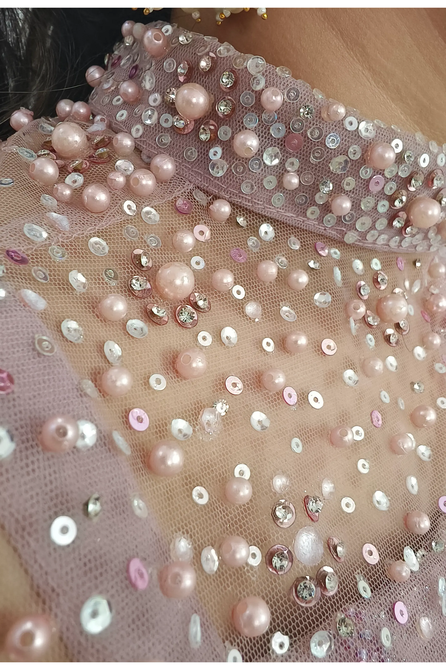 Beautiful Fish Cut Lehenga Dress With Pearl Necklace Designing In Pink Pastel Shade