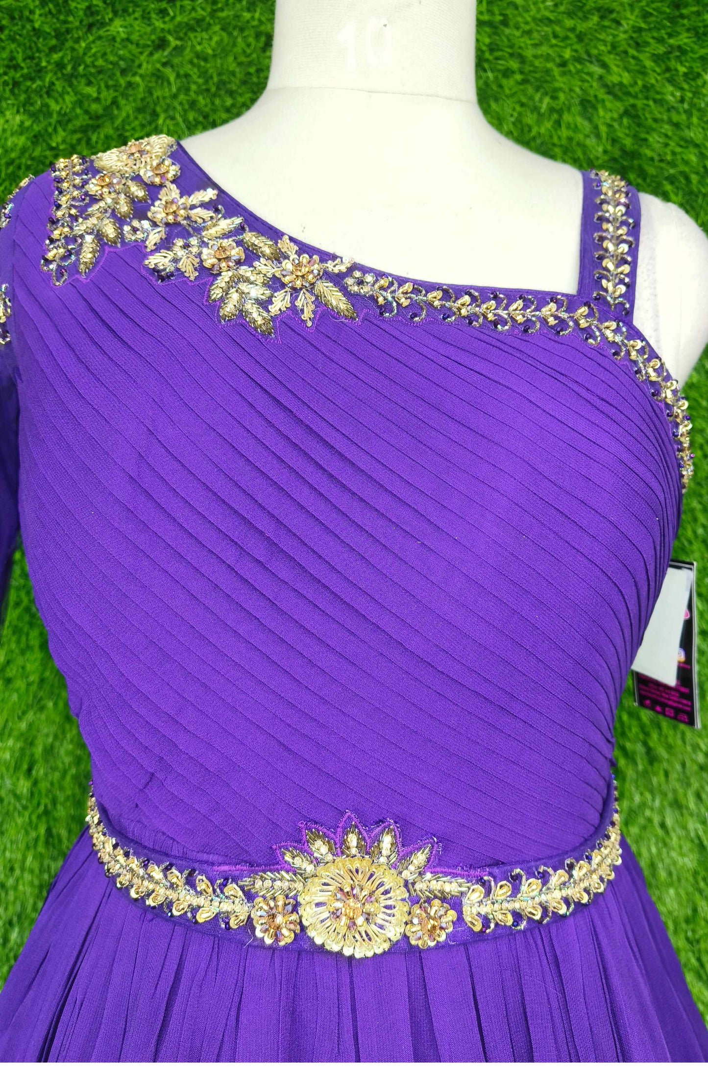 Beautiful Indowestern Side Shoulder Designer Dress With Long Duppatta Sleeve in Purple