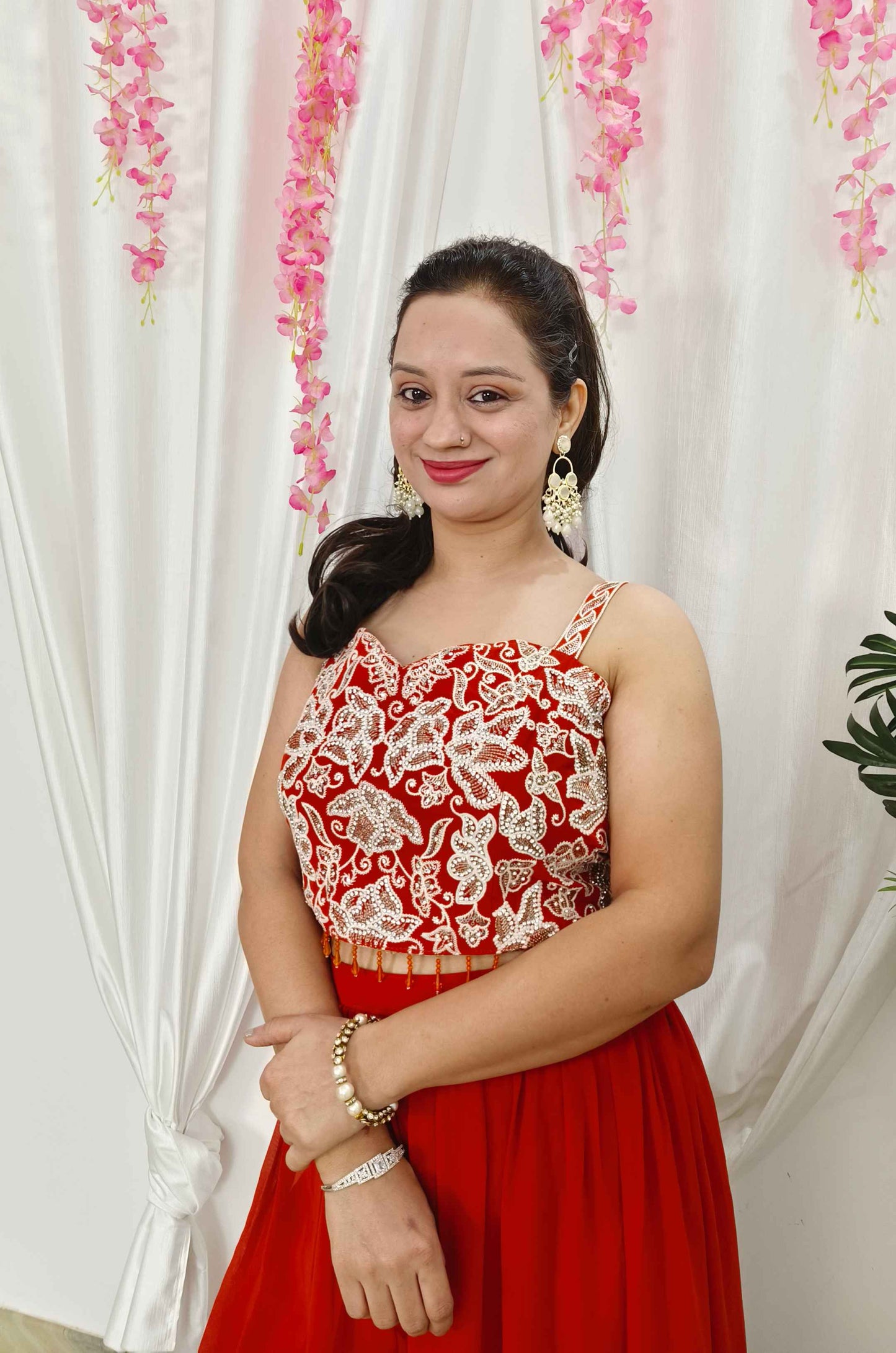 Indo Western Dress  In Georgette With Crop Top sharara And Overshrug In Thread And Sequence Work In Orange