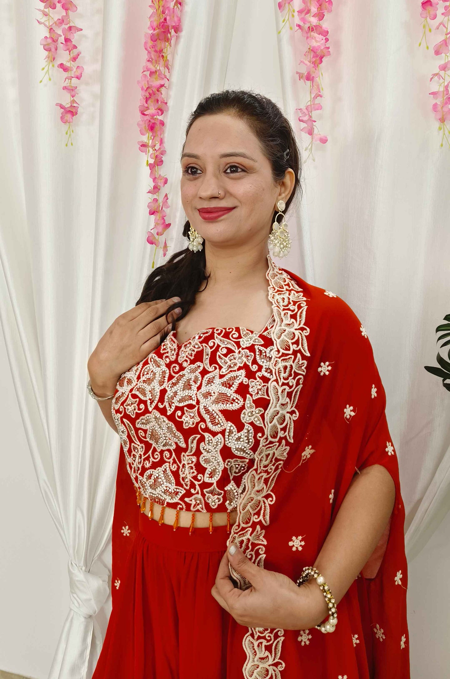 Indo Western Dress  In Georgette With Crop Top sharara And Overshrug In Thread And Sequence Work In Orange