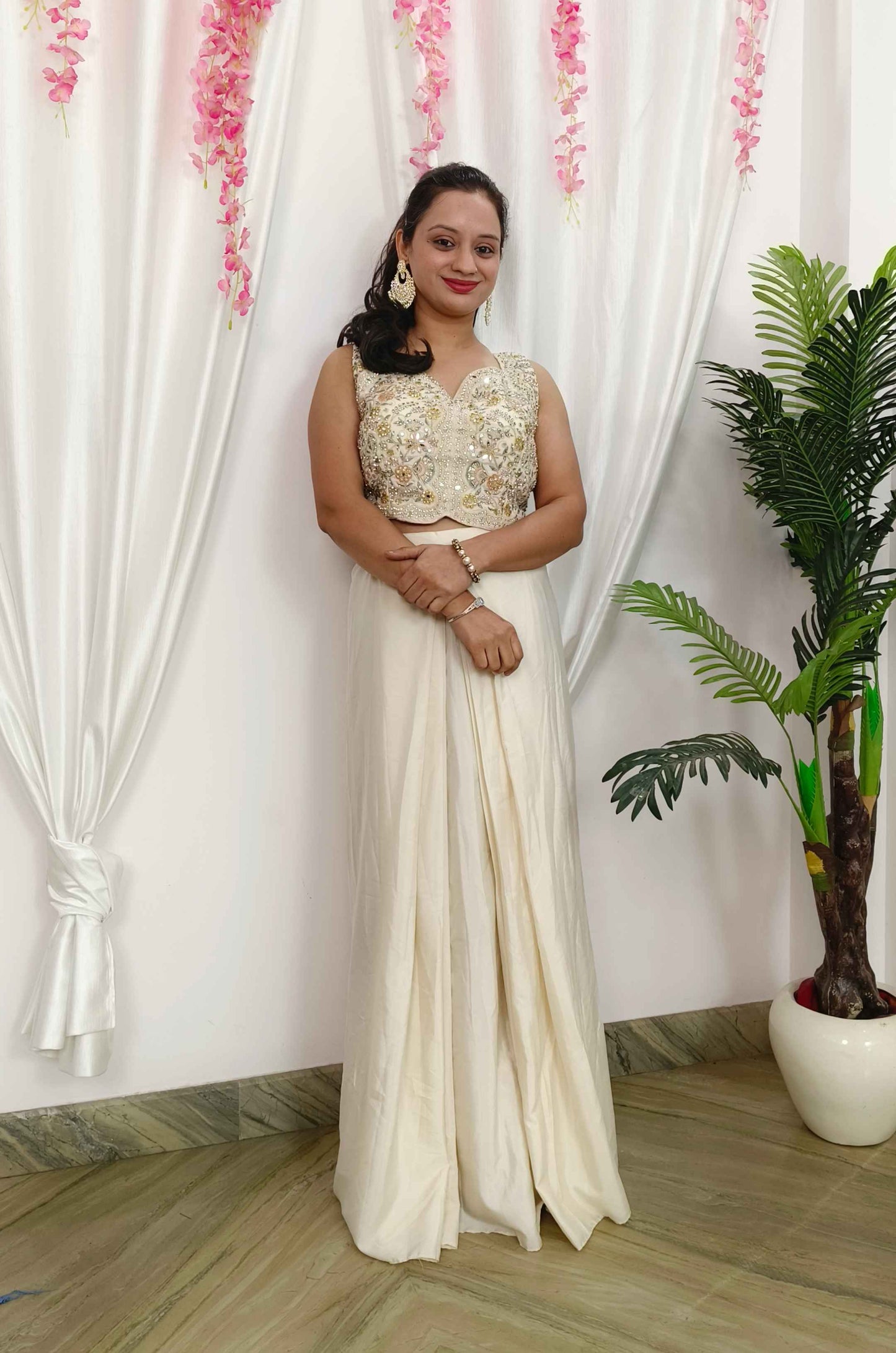 Indo Western Dress With Tulip Skirt Organza Full Embroidered Shrug
