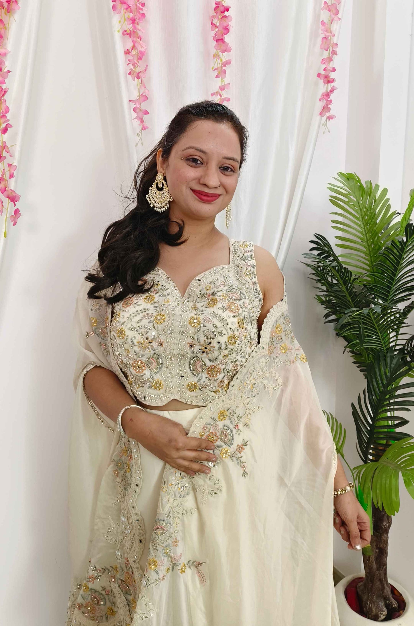 Indo Western Dress With Tulip Skirt Organza Full Embroidered Shrug
