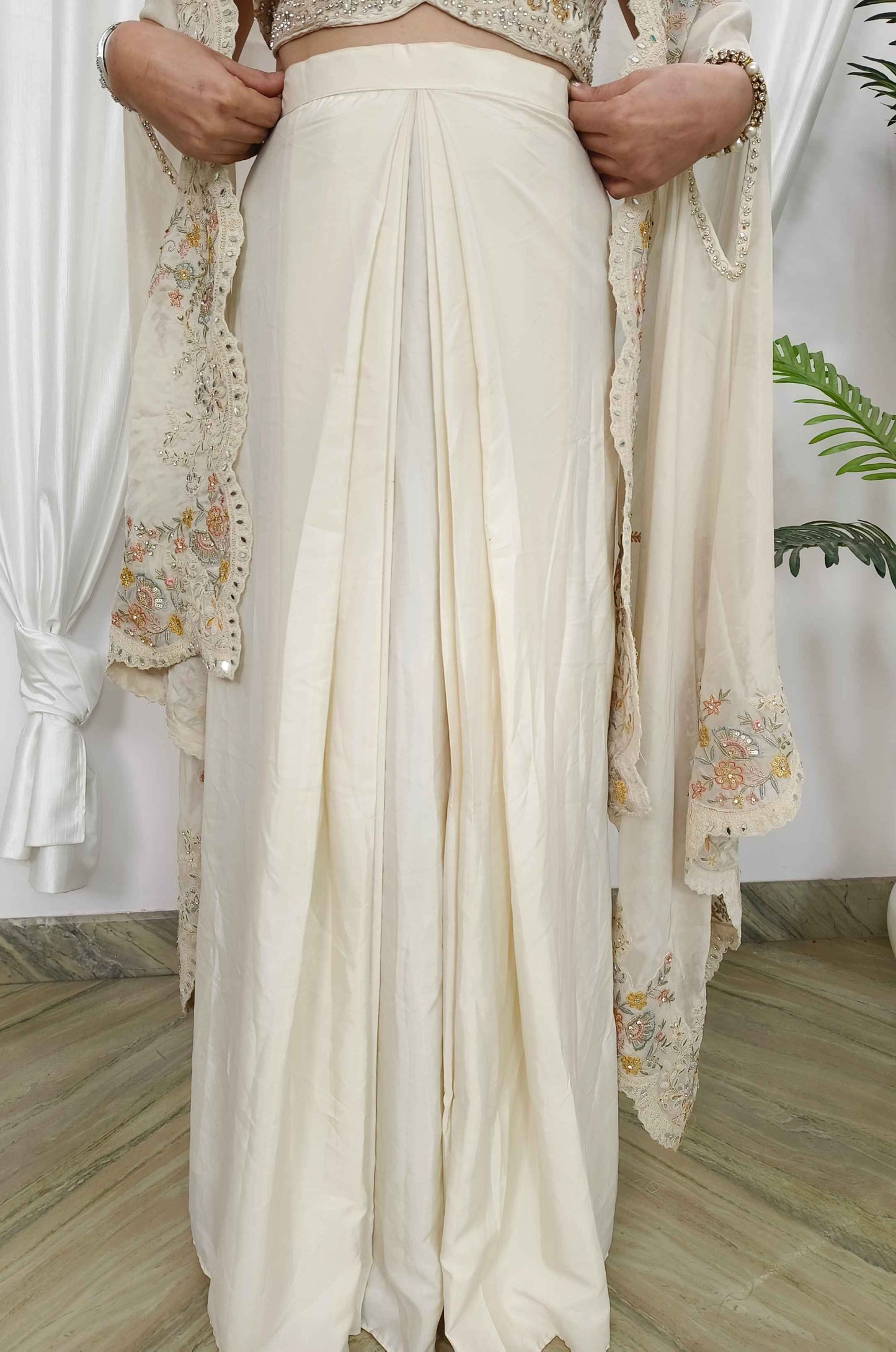 Indo Western Dress With Tulip Skirt Organza Full Embroidered Shrug