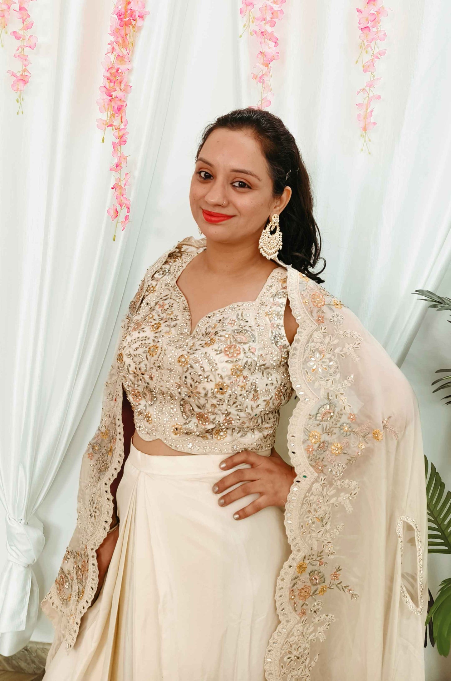 Indo Western Dress With Tulip Skirt Organza Full Embroidered Shrug