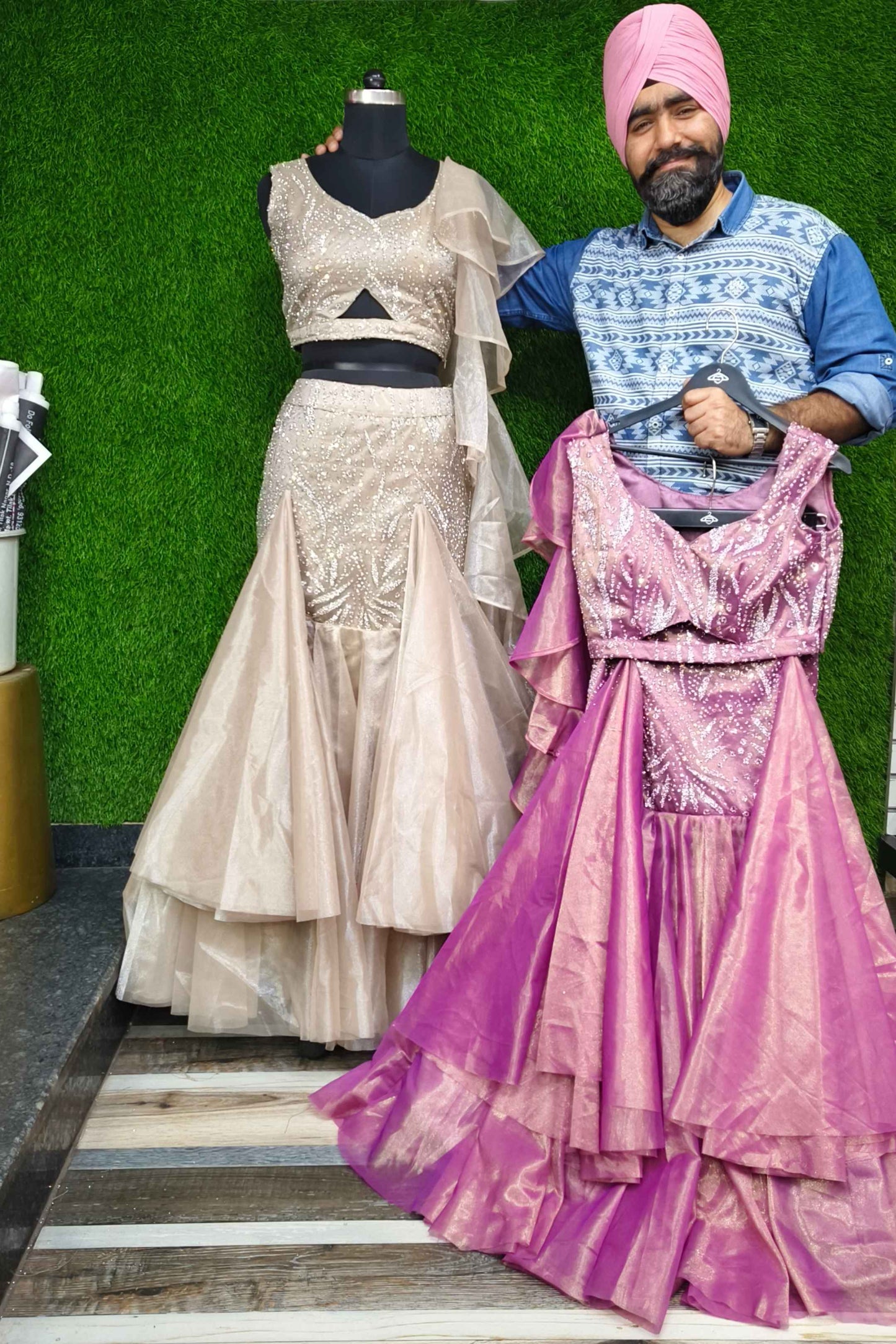 Hand Embelished Partywear Fish Cut Lehenga Choli In Organza With Ruffle Duppatta