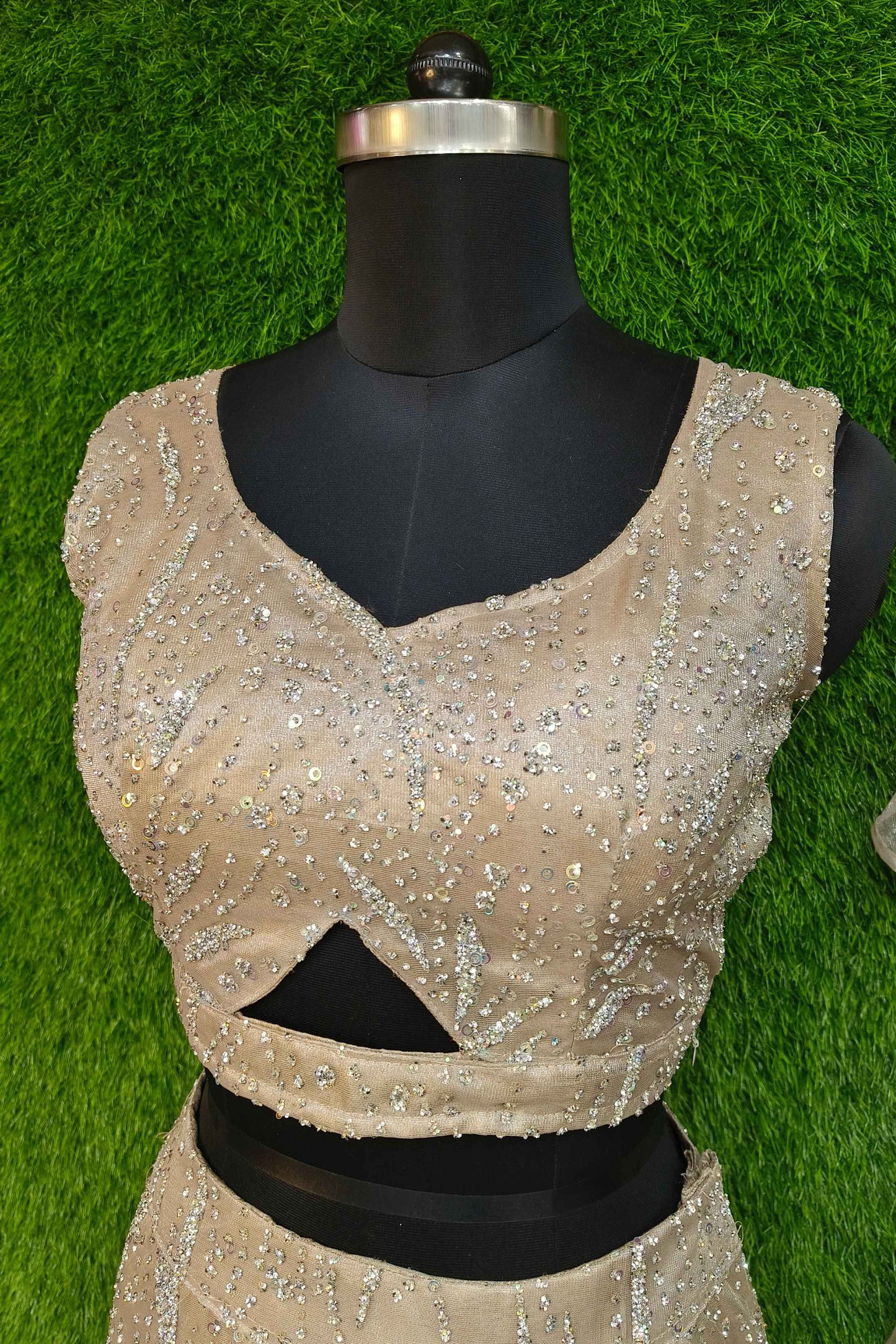 Hand Embelished Partywear Fish Cut Lehenga Choli In Organza With Ruffle Duppatta
