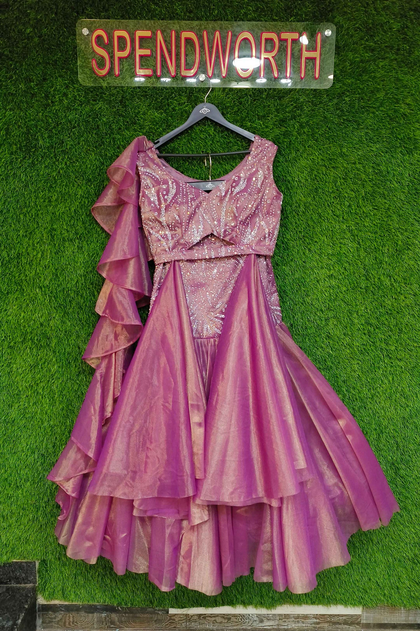 Hand Embelished Partywear Fish Cut Lehenga Choli In Organza With Ruffle Duppatta