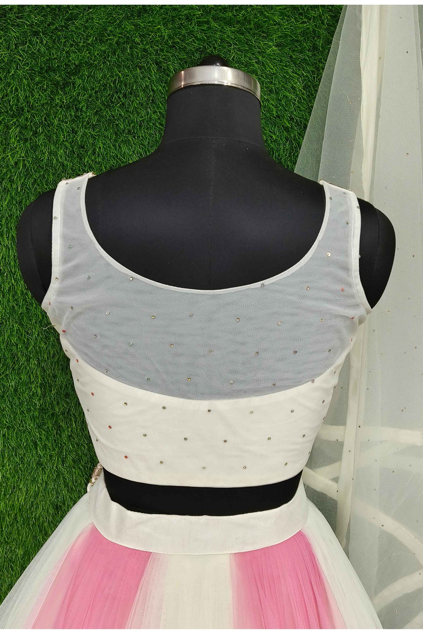 Girlish Partywear Barbie crop Top Skirt In Two Tone Embroidery Amalgamation
