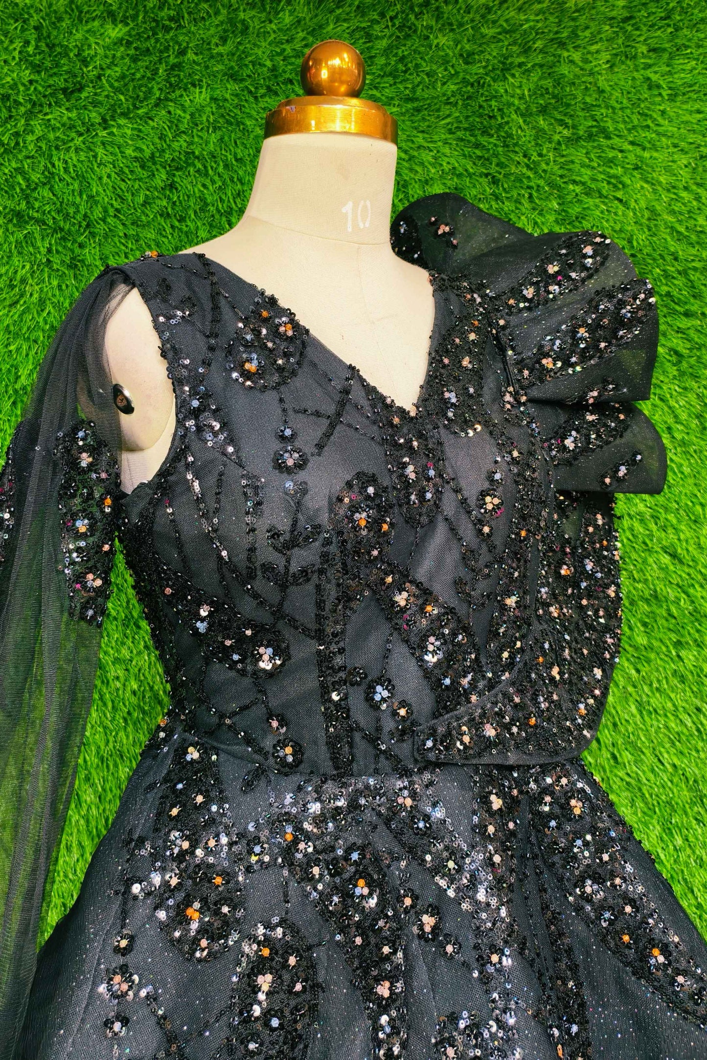 Barbie Mesh Can Hand Work Gown In Black