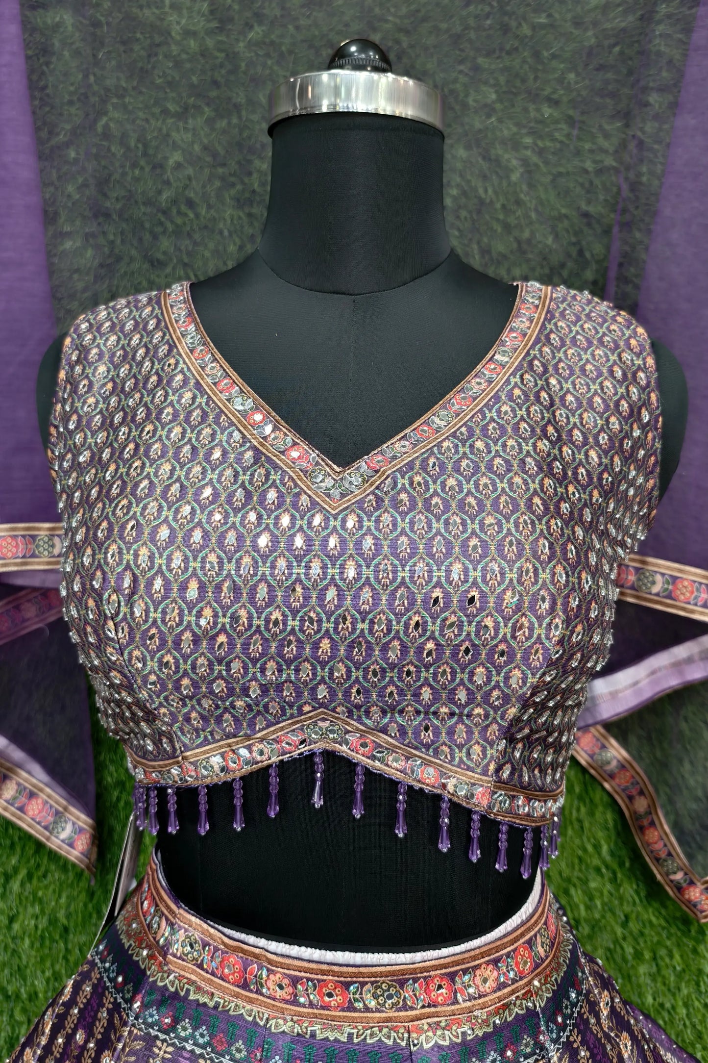 Digital Printed Silk Anarkali Lehenga In Purple