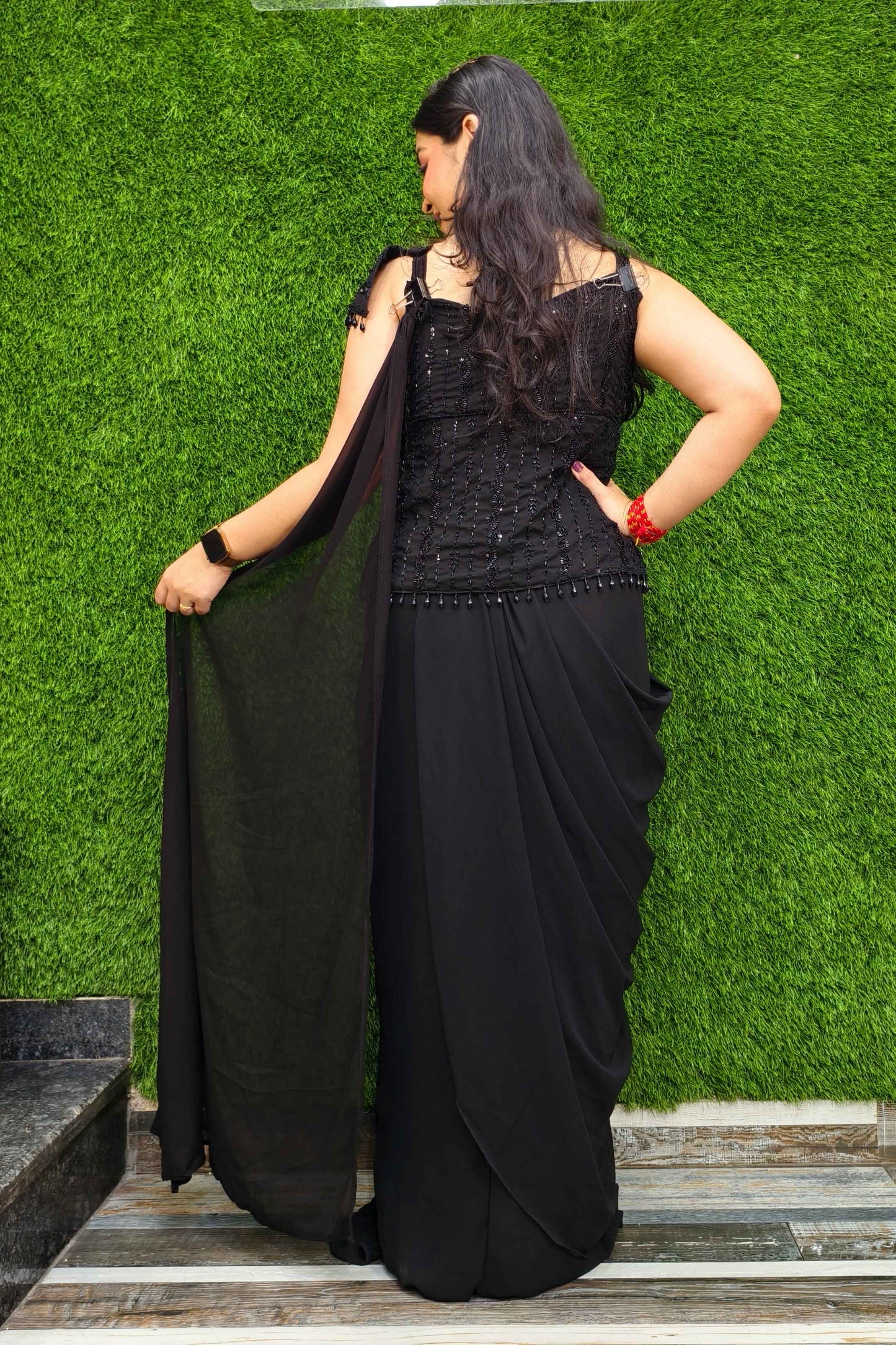 Beautiful Cocktail Peplum Drape Dress in Black