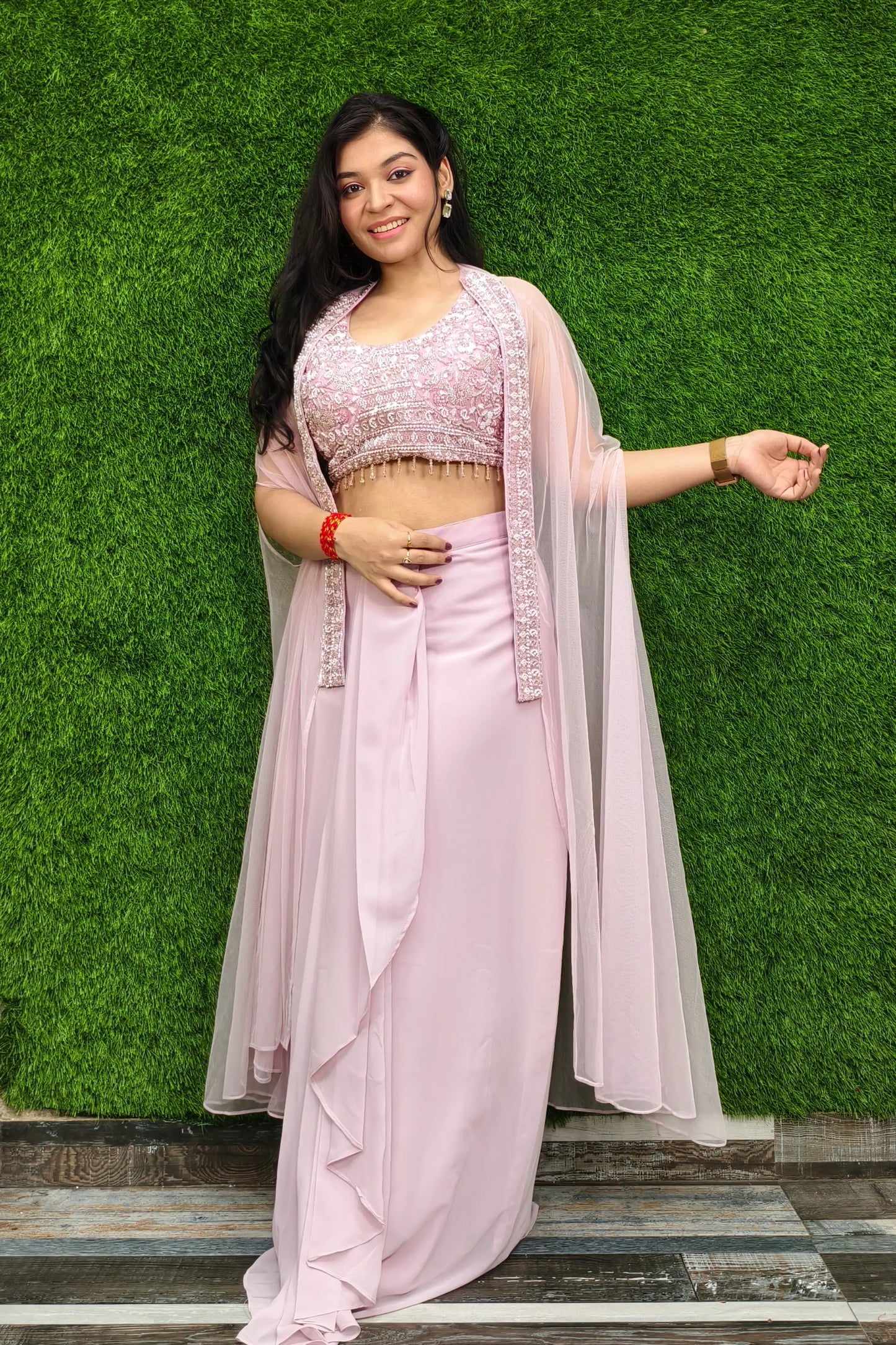 Indo western Dress With shrug In pink