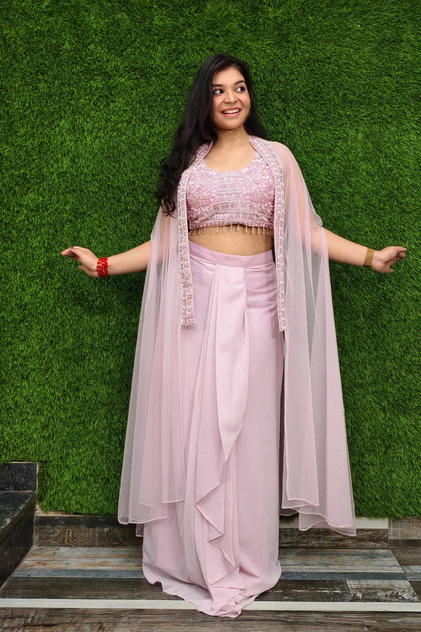 Indo western Dress With shrug In pink