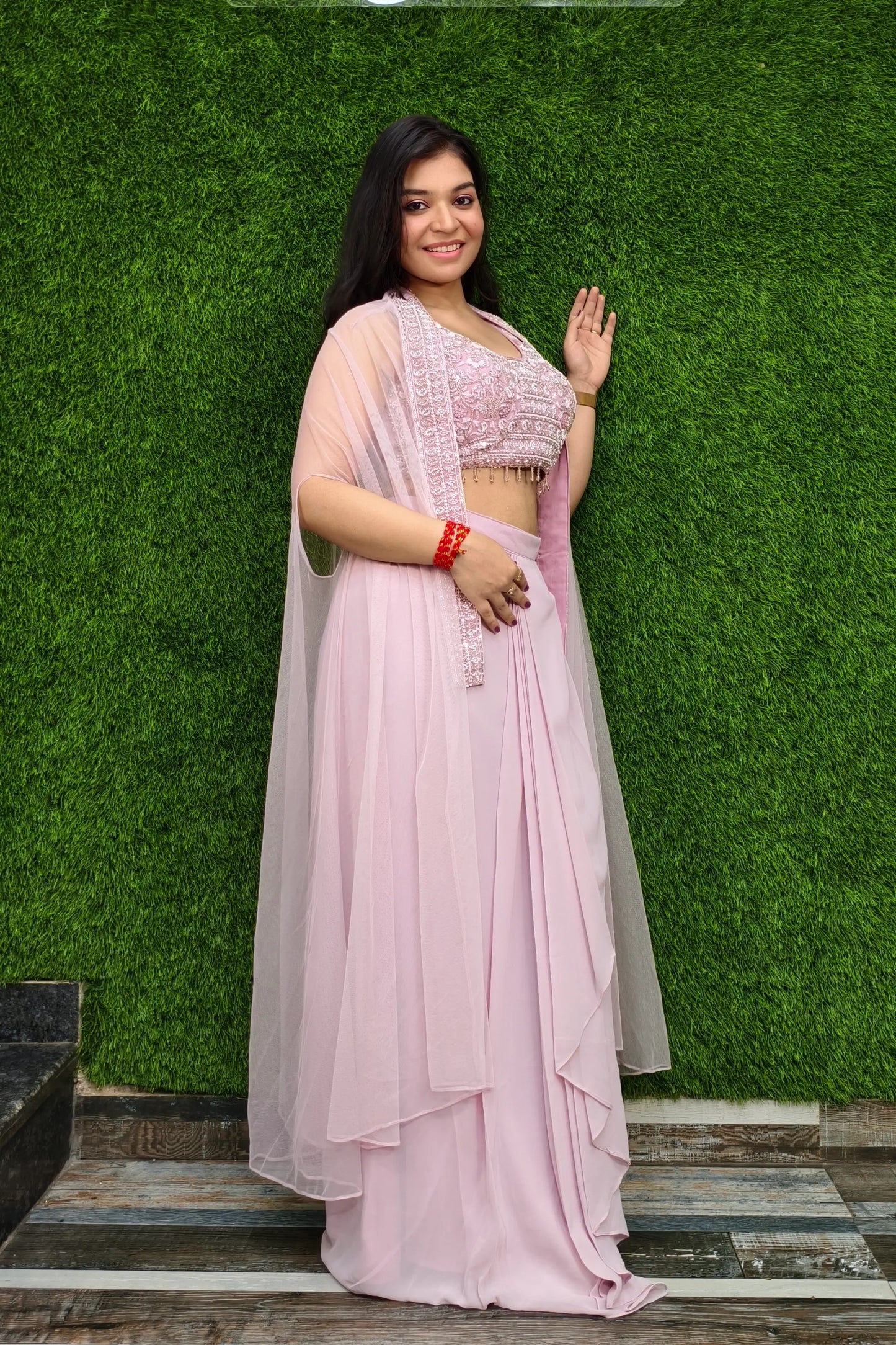 Indo western Dress With shrug In pink