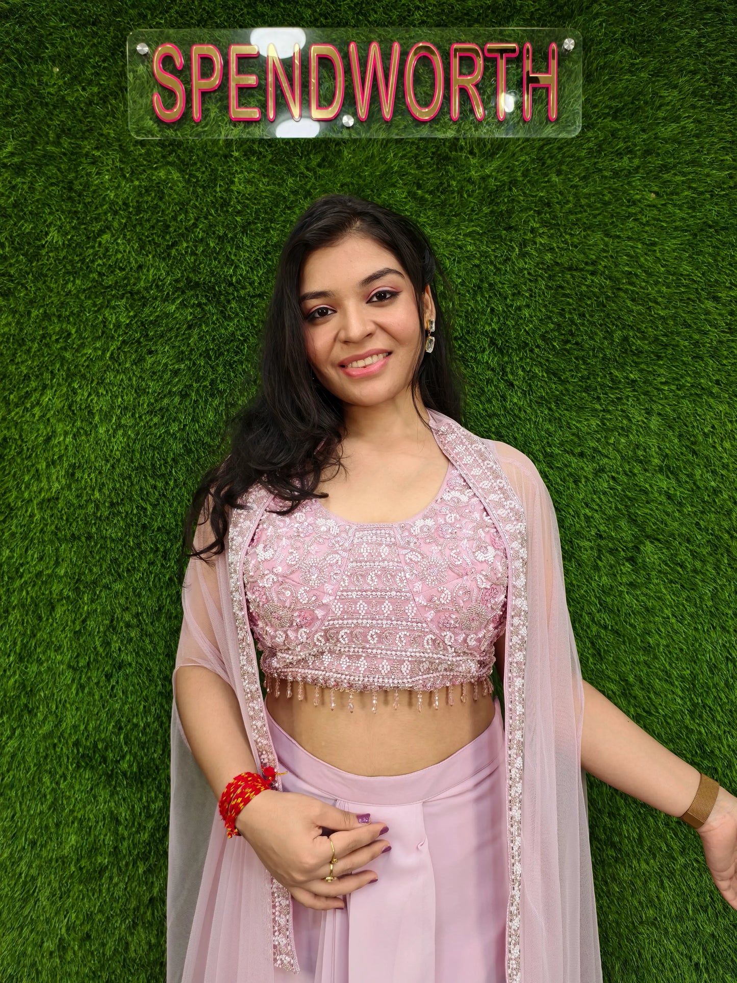 Indo western Dress With shrug In pink