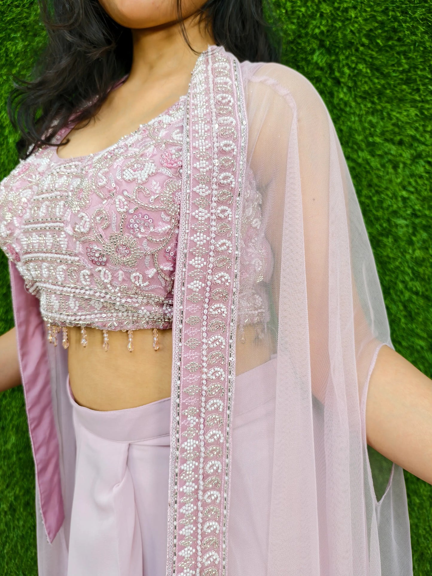 Indo western Dress With shrug In pink