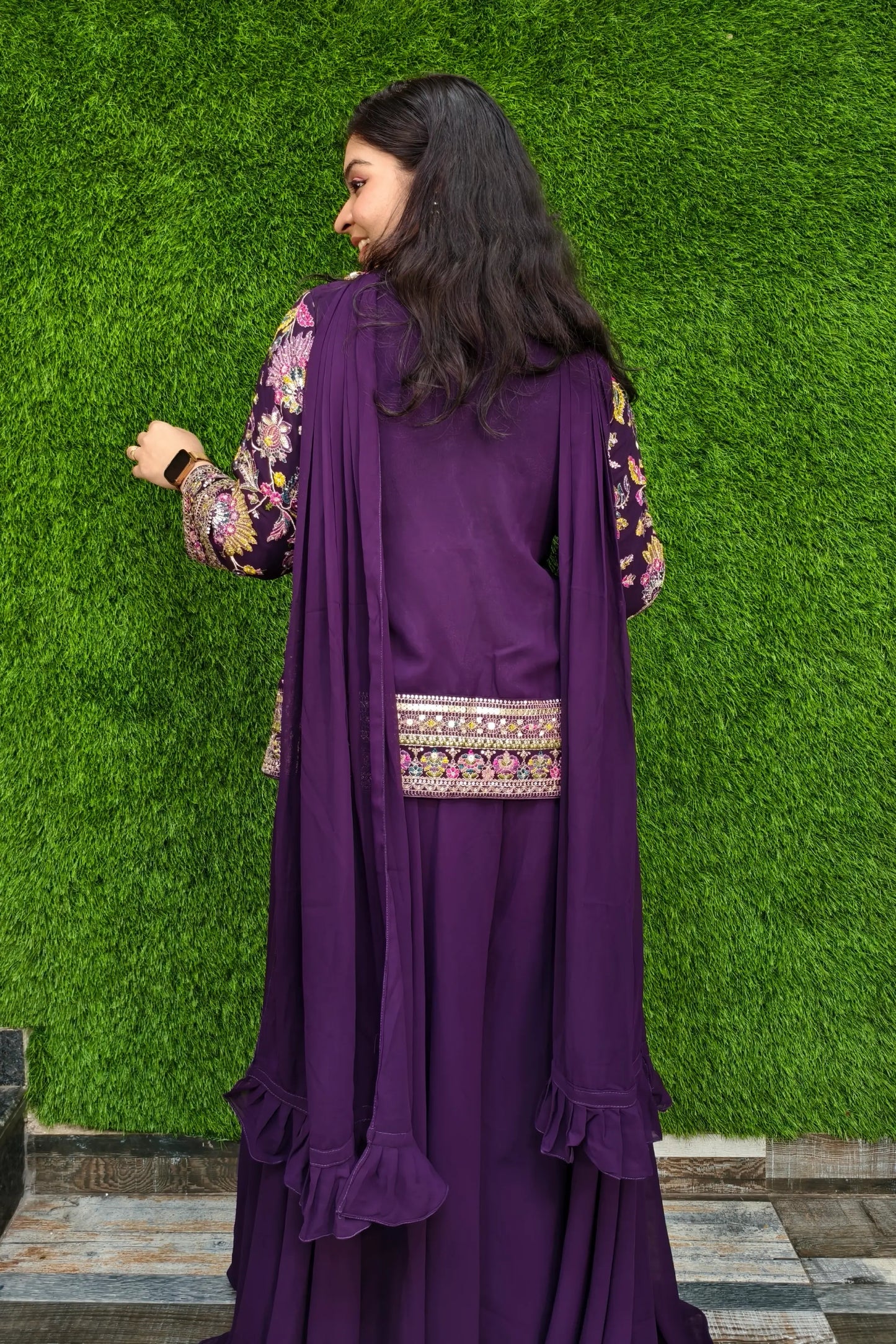 Partywear Cord set In Multi Embroidery Work in Wine
