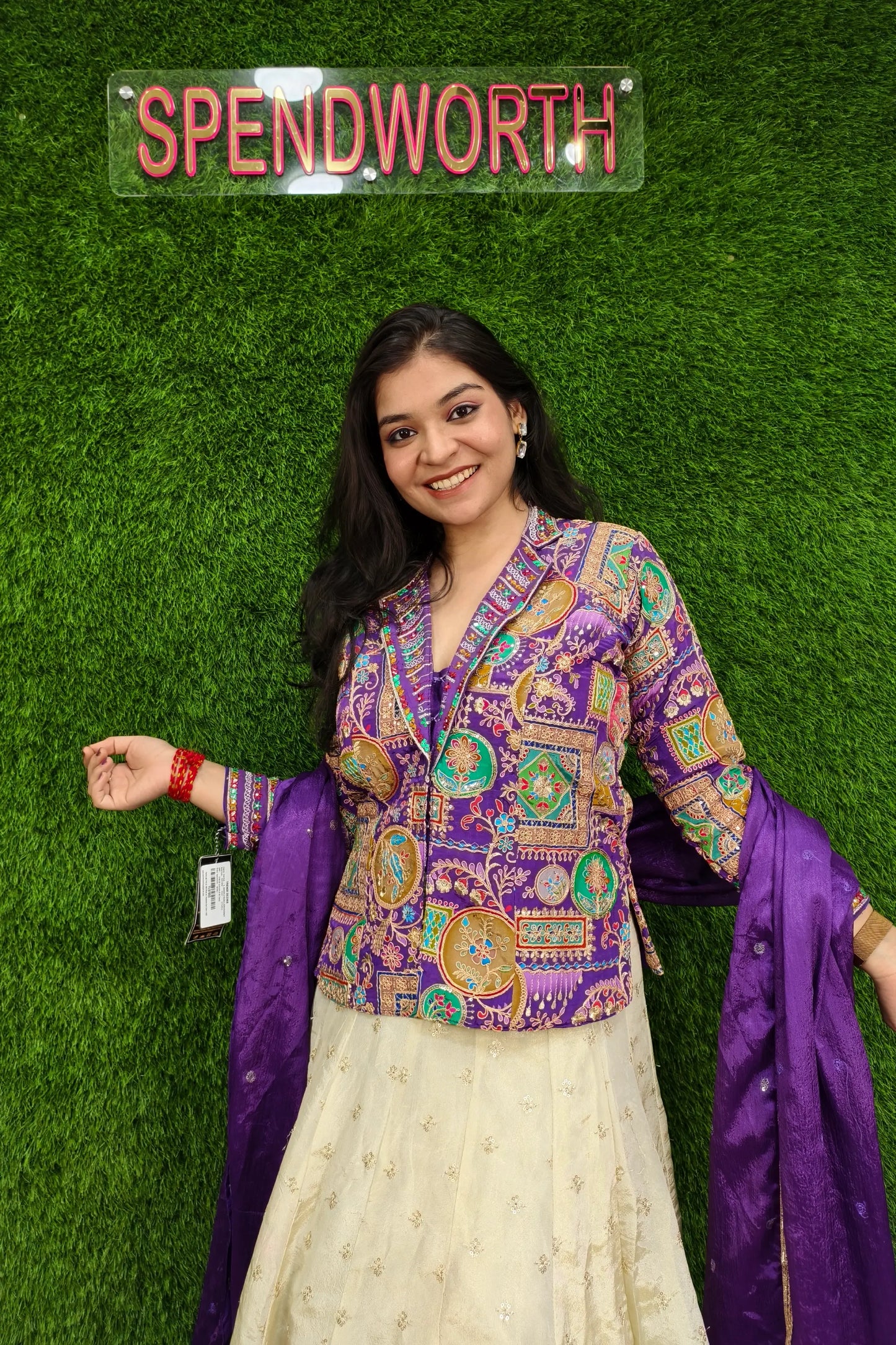 Indo Western Dress with Multi Embroidered Short Top In Purple