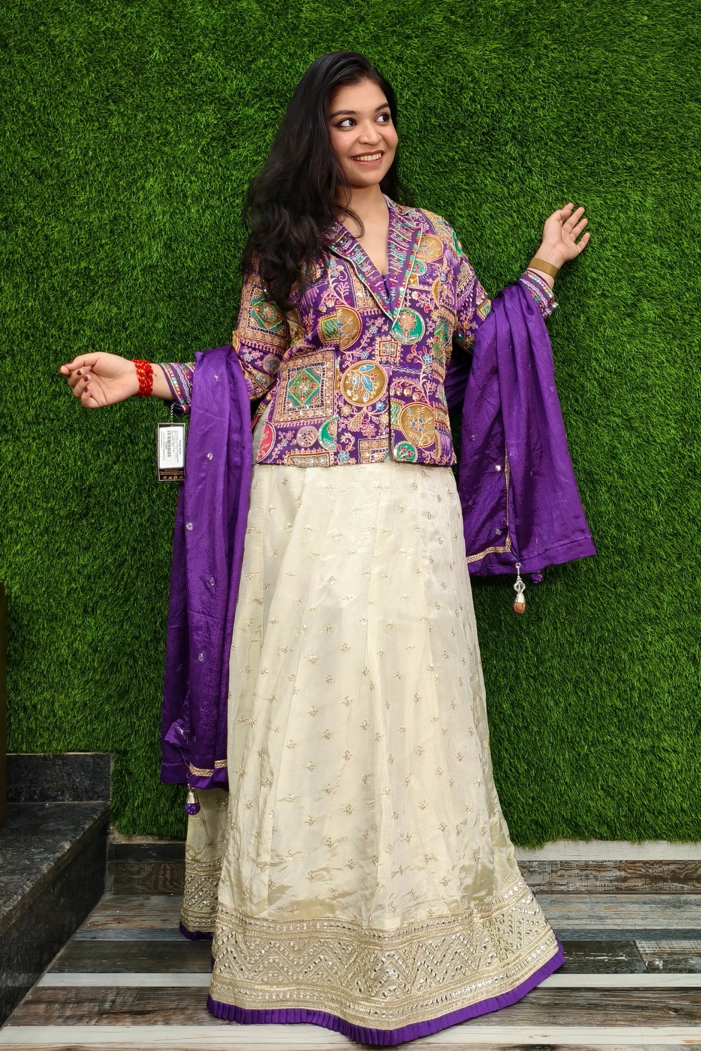 Indo Western Dress with Multi Embroidered Short Top In Purple