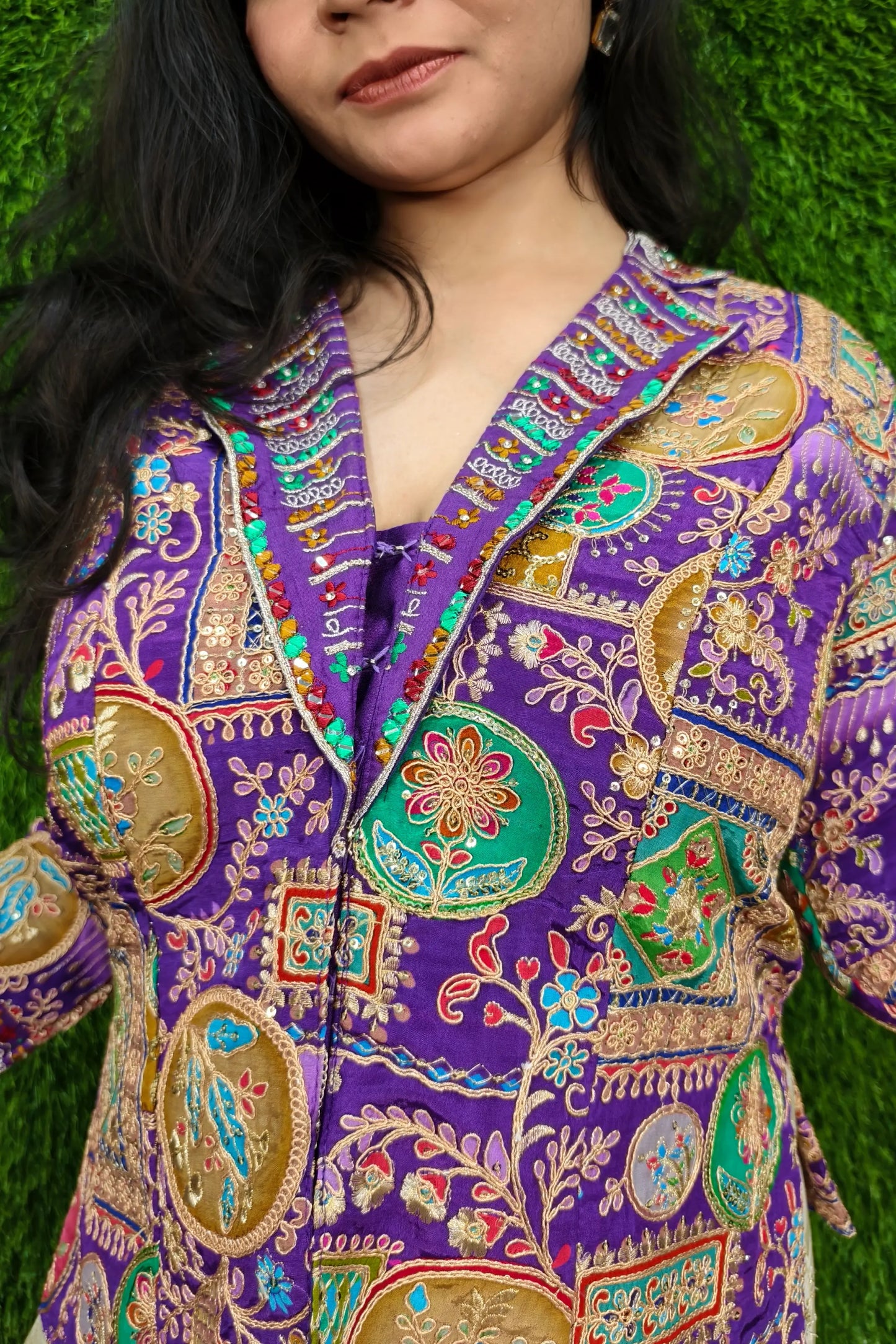 Indo Western Dress with Multi Embroidered Short Top In Purple