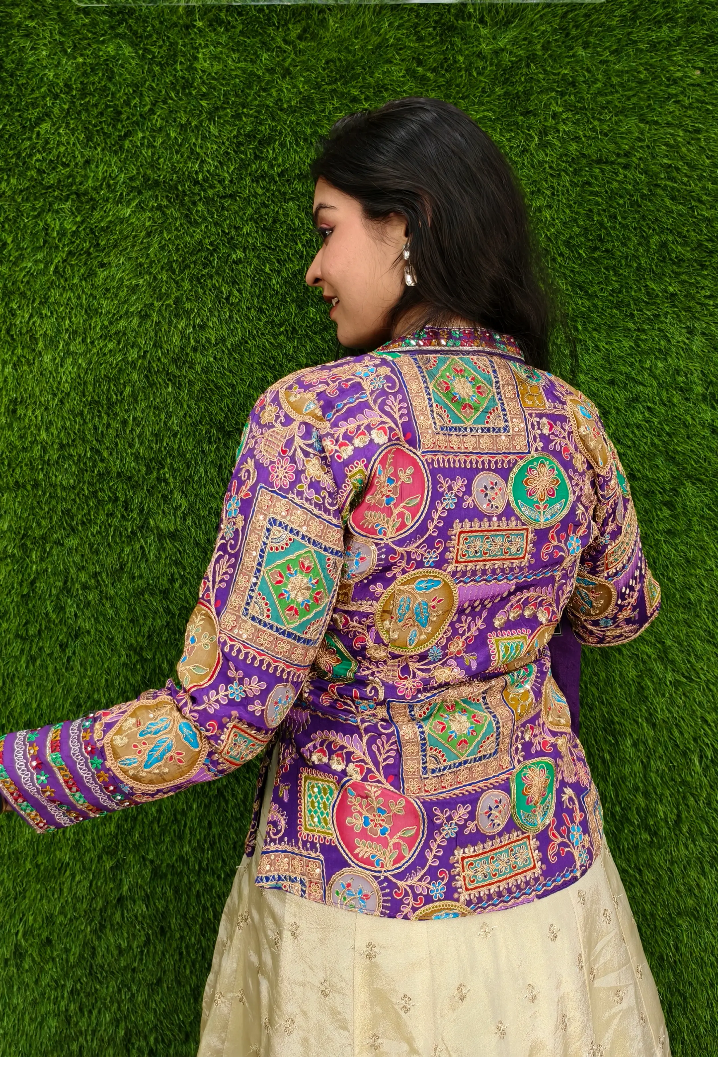 Indo Western Dress with Multi Embroidered Short Top In Purple
